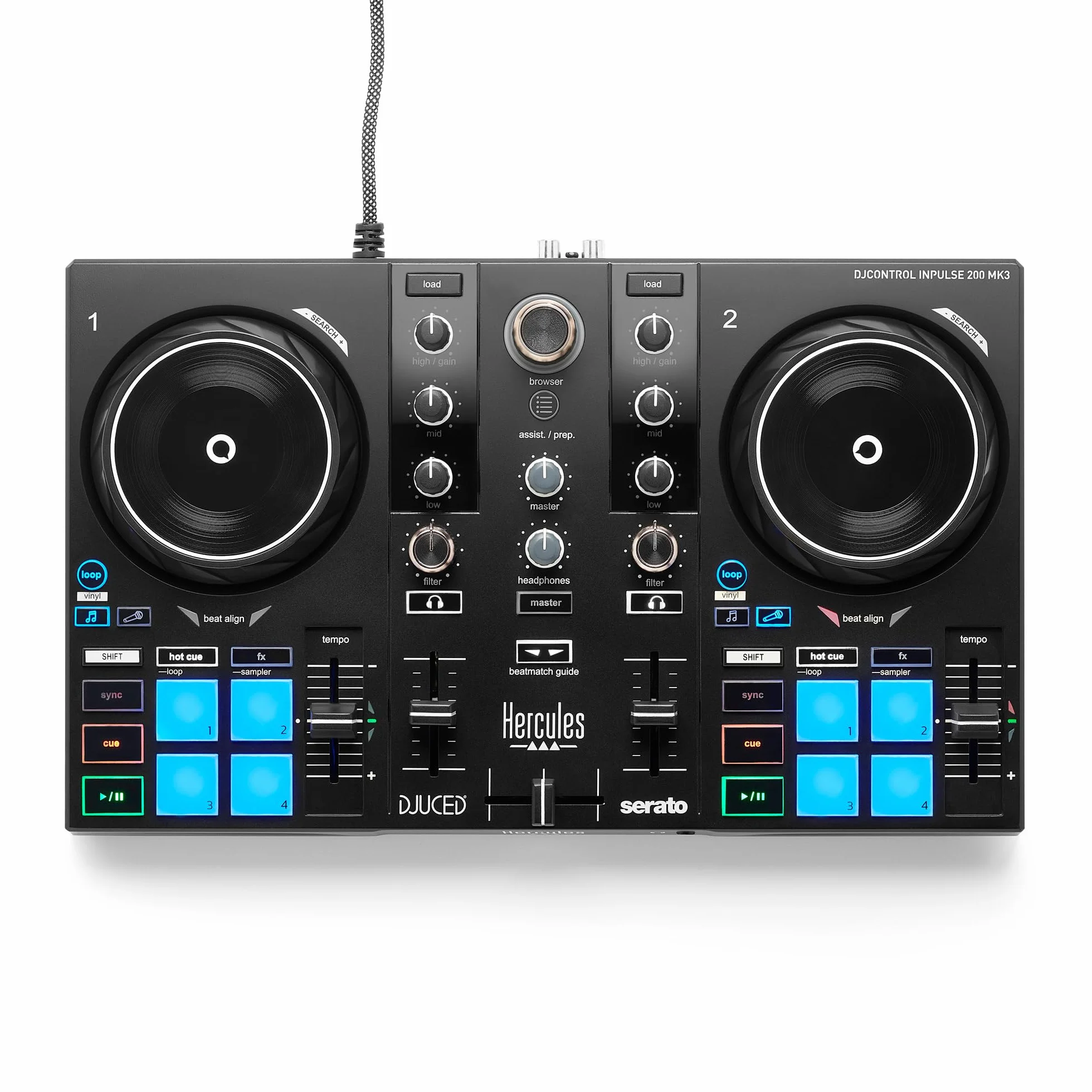 Hercules DJControl Inpulse 200 MK3 - Controladora DJ con Auriculares Hercules HDP DJ45 - Kit de Inicio para DJ - Incluye Serato DJ Lite y DJUCED - Sistema DJ USB de 2 Canales para Principiantes