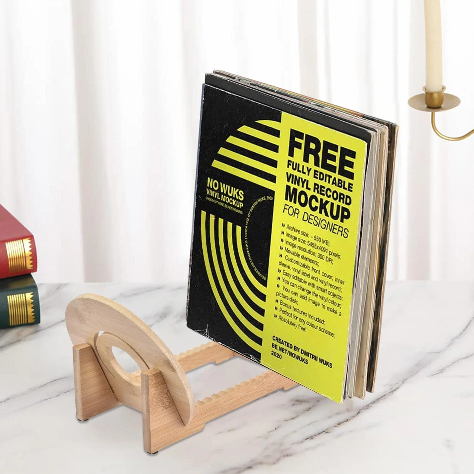Yeeda Organizador de discos de vinilo, soporte de almacenamiento de registros, soporte de exhibición de bambú para más de 50 álbumes de música LP y LP, muestra discos de vinilo en un elegante soporte