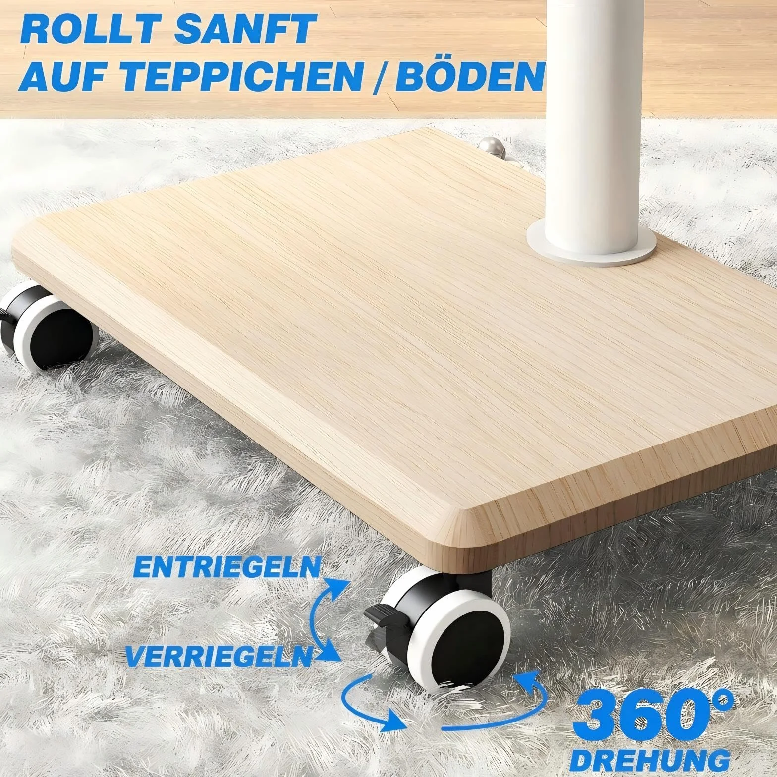 Soporte de TV con Ruedas para Televisores de 27-65 Pulgadas, Ajuste de Altura y Giro, Base de Madera, VESA 400x400mm, 40kg, Beige
