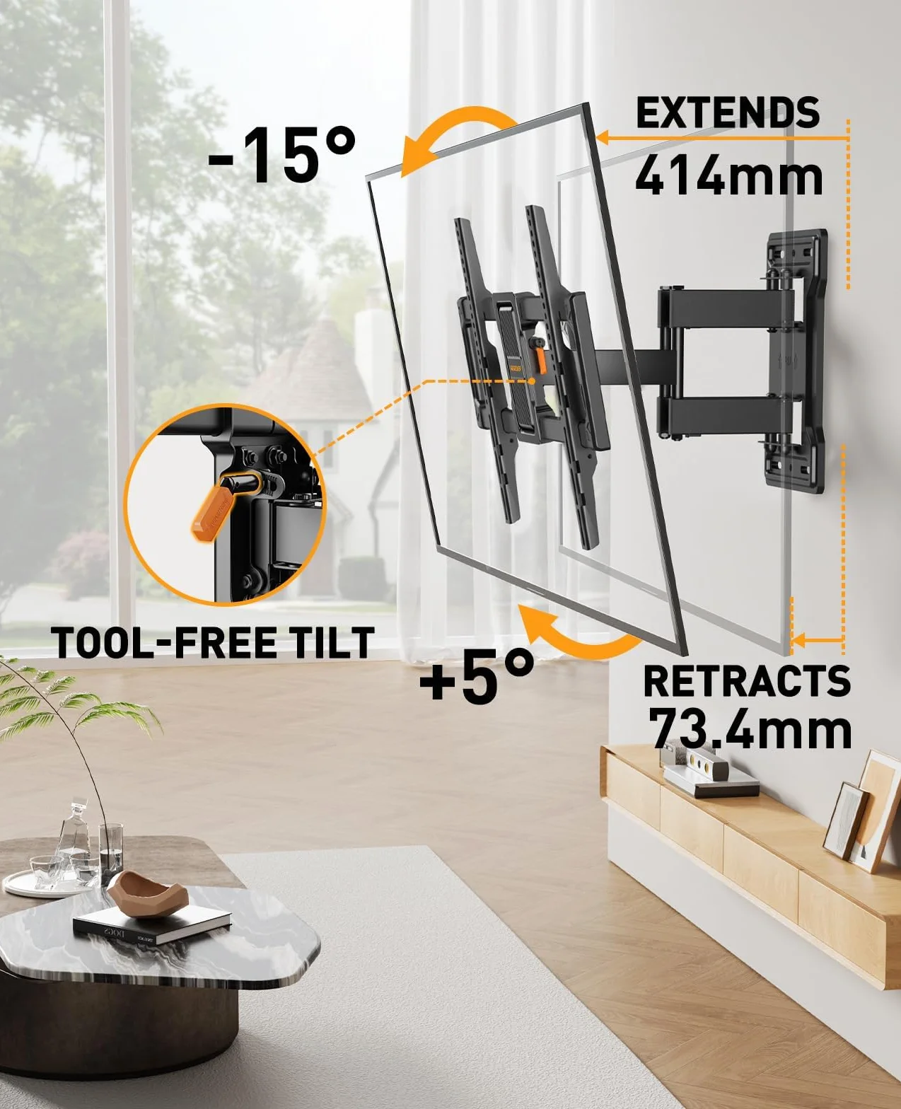 PERLEGEAR Soporte TV Pared Movimiento Completo 42-86 Pulgadas VESA 600x400mm 60kg Giro Inclinación sin Herramientas