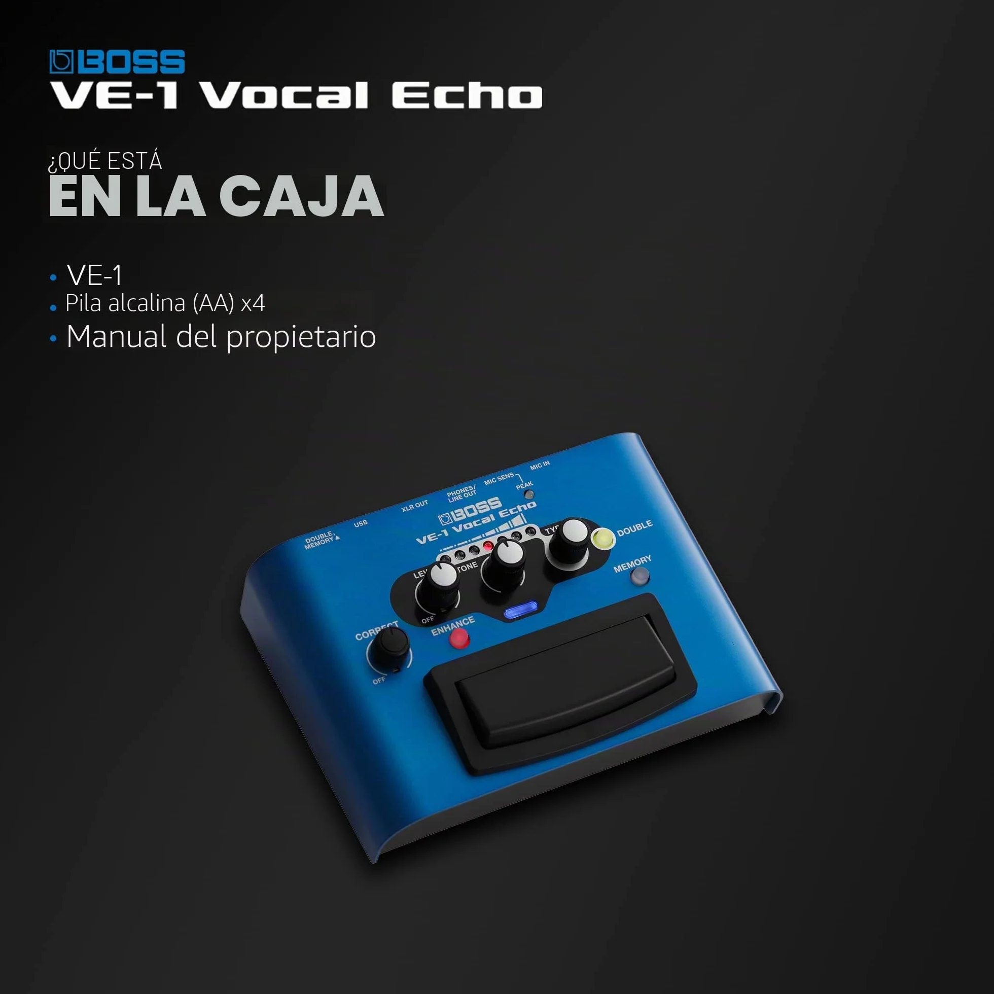 BOSS VE-1 Vocal Echo para cantantes | Controla tu sonido vocal en tiempo real | Añade ambiente natural o reverb profunda a tu voz | Siete tipos de efectos ajustables | Memoria integrada