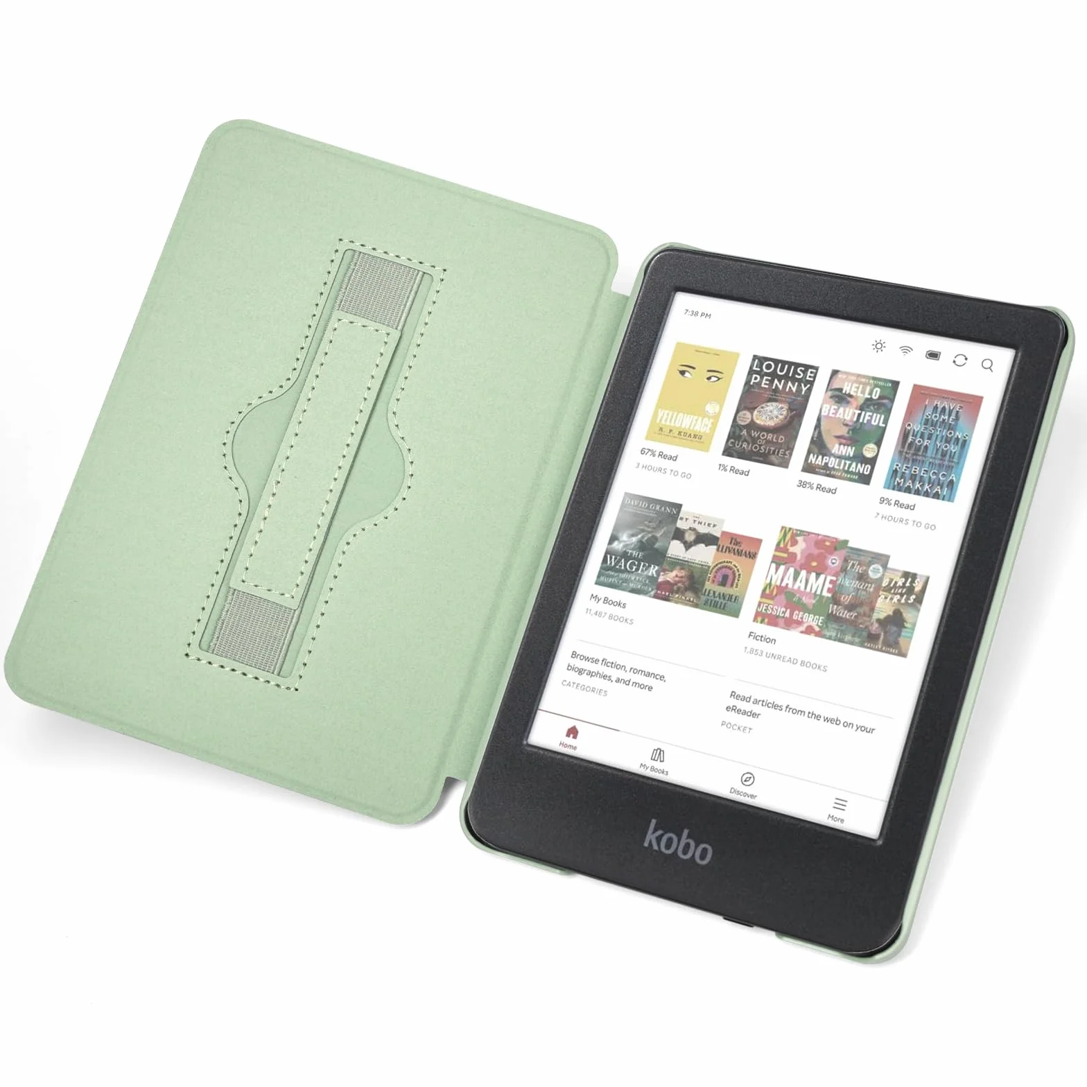 Funda para Kobo Clara Colour 6'' con Correa y Activación Automática, Verde Esmeralda