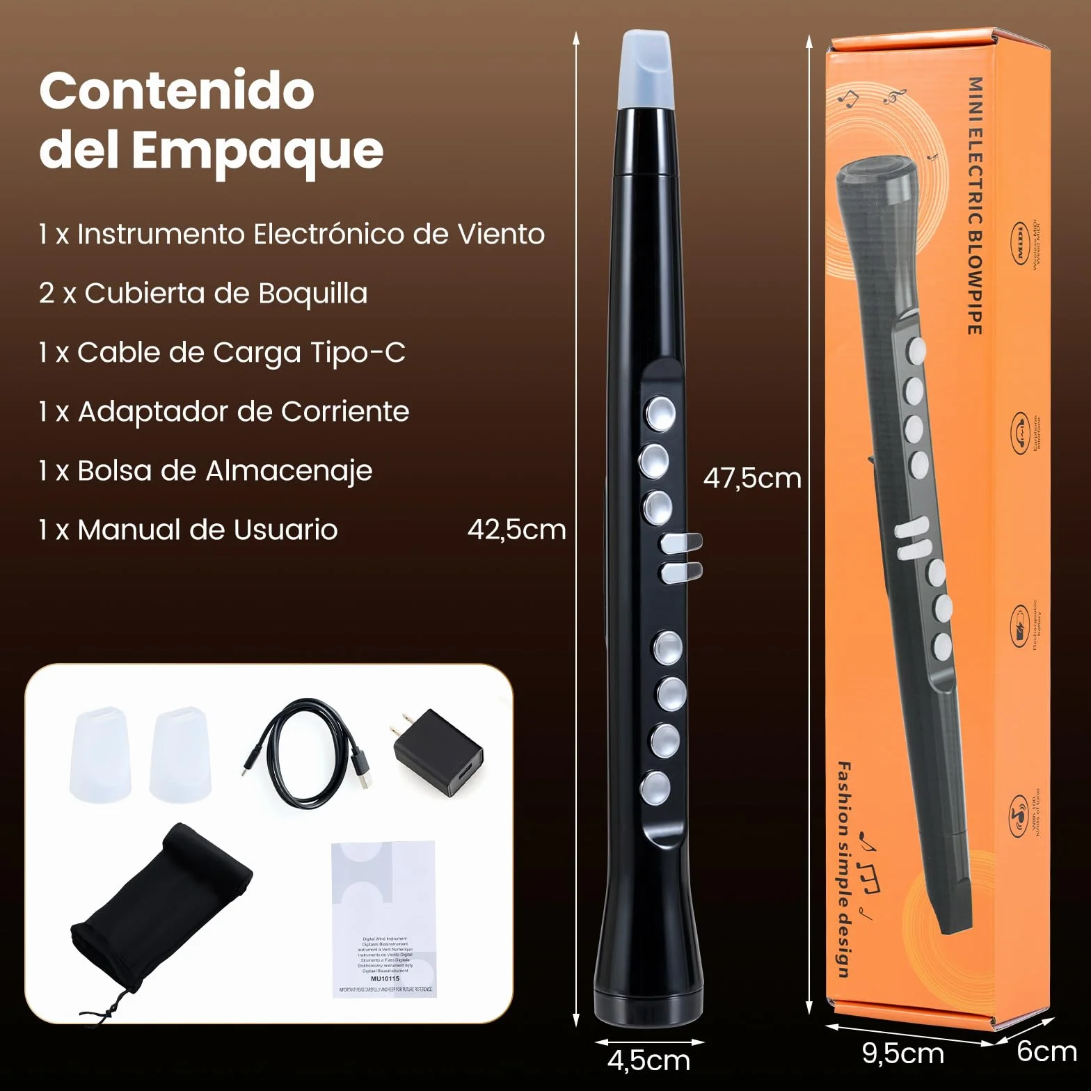 GOPLUS Saxofón Electrónico con MIDI Inalámbrico, Sintetizador Digital de Viento Compacto - 100 Tonos, 4 Octavas y 2 Digitaciones, Saxofón Portátil Recargable con Altavoz HIFI