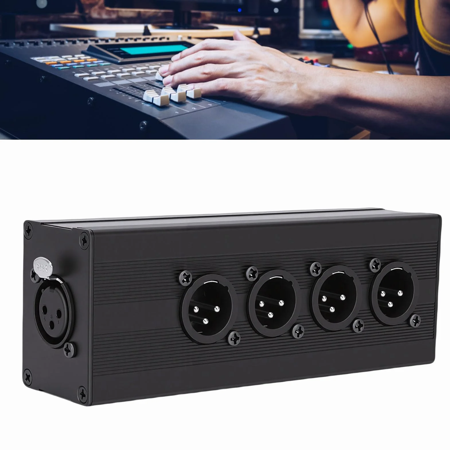 Topiky Caja Divisora ​​XLR de 3 Pines, 1 Hembra a 4 Macho, Conexión Paralela 1 en 4 Salidas, Convertidor Adaptador de Audio Balanceado para Mezclador de Micrófono, PA, Equ