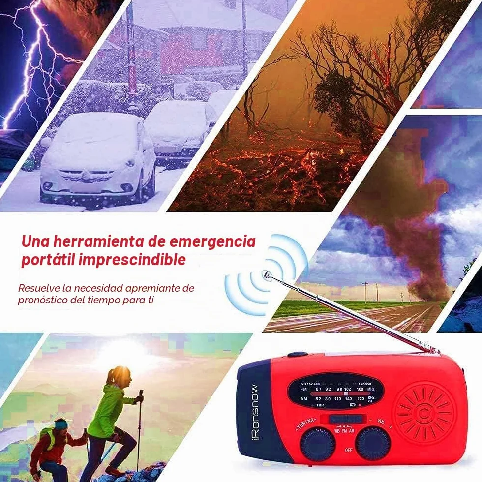 iRonsnow Radio de Emergencia, Radio Solar Portátil FM/Am/WB Manivela de la Mano Radio con 2000mAh Banco de Energía como Power Bank LED Linterna para Actividades Al Aire Libre y Emergencias