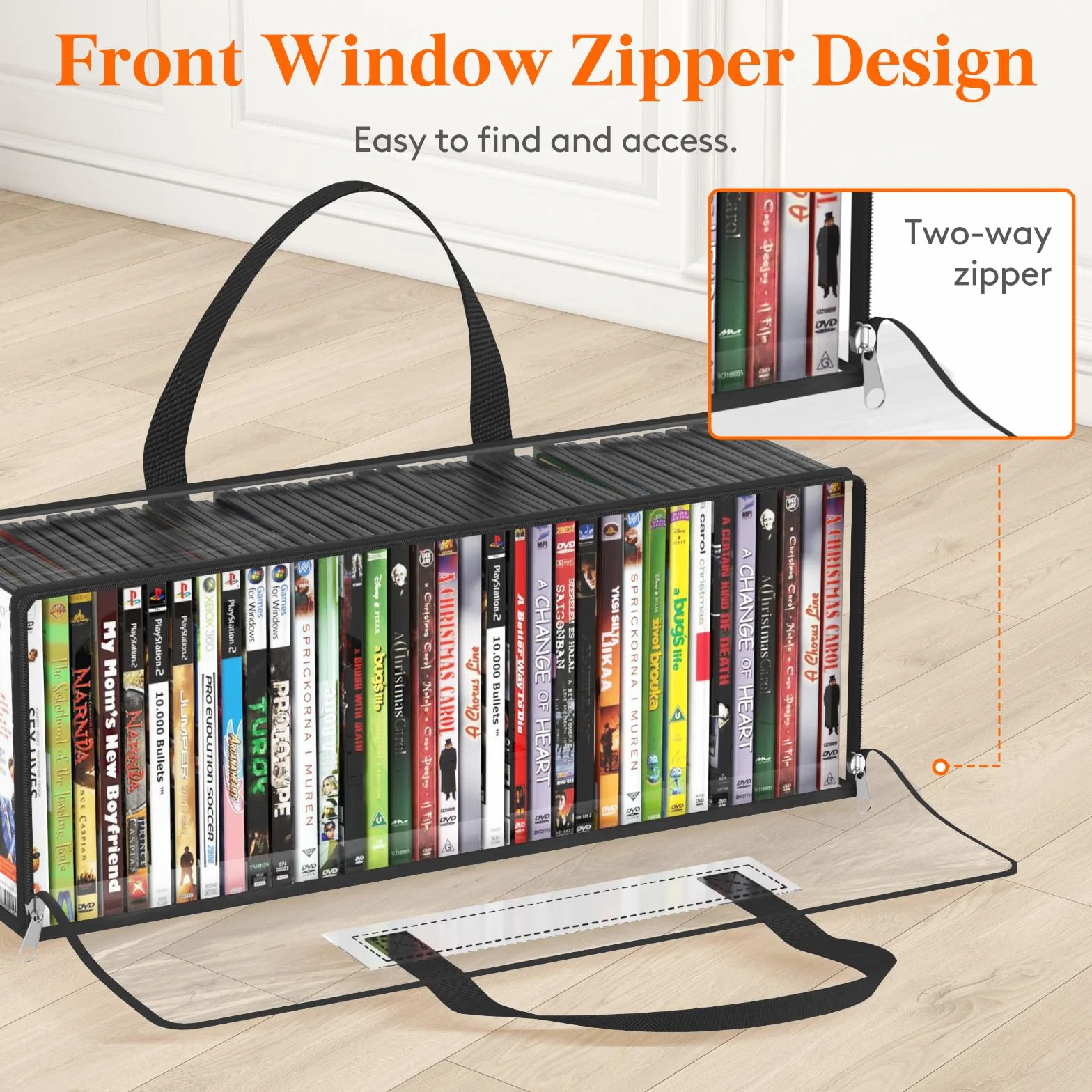 Lifewit Bolsas Almacenaje para DVD, Organizador Transparente de PVC para Blu-ray y Películas, Fundas para VHS y Medios con Asas y Cremallera, Capacidad 140 DVD (35 por Bolsa), 4 Piezas