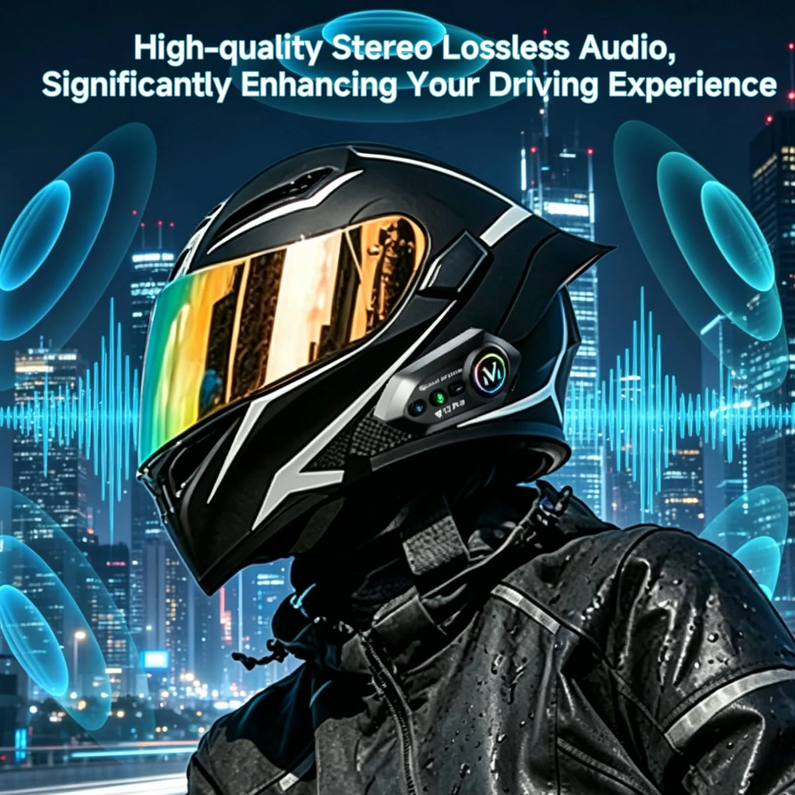 Intercomunicador Casco Moto Bluetooth 5.4 para 2 Motoristas, Auriculares Casco Moto con Chip Dual, Interfono Moto 500 m, Cancelación de Ruido DSP y CVC, IP56, Música Compartida, Batería 500 mAh