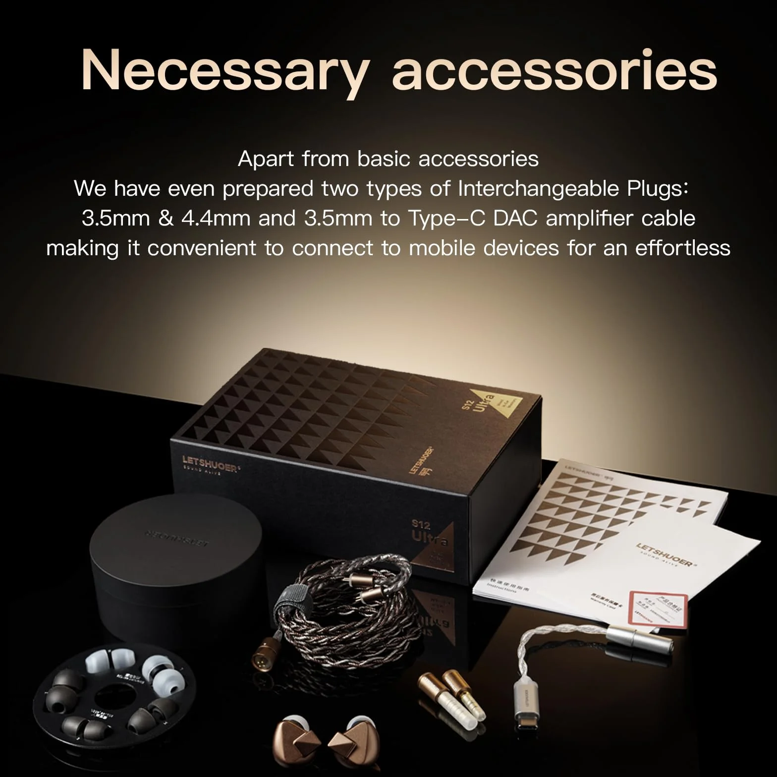 Letshuoer S12 Ultra Hi-Fi - Auriculares IEM de 14,8 mm, con controlador magnético planar, monitores intraurales, con cable de cobre chapado en plata (moca, conector de 3,5 mm/4,4 mm)