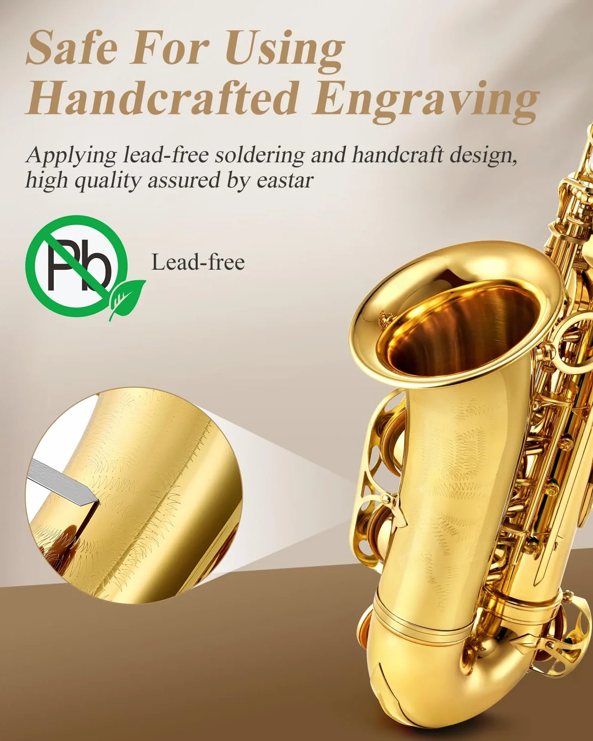 Eastar AS-Ⅱ Student Saxofón Alto E Flat Gold Lacquer Alto Beginner Sax Kit completo con estuche de transporte Boquilla Correas Cañas Soporte