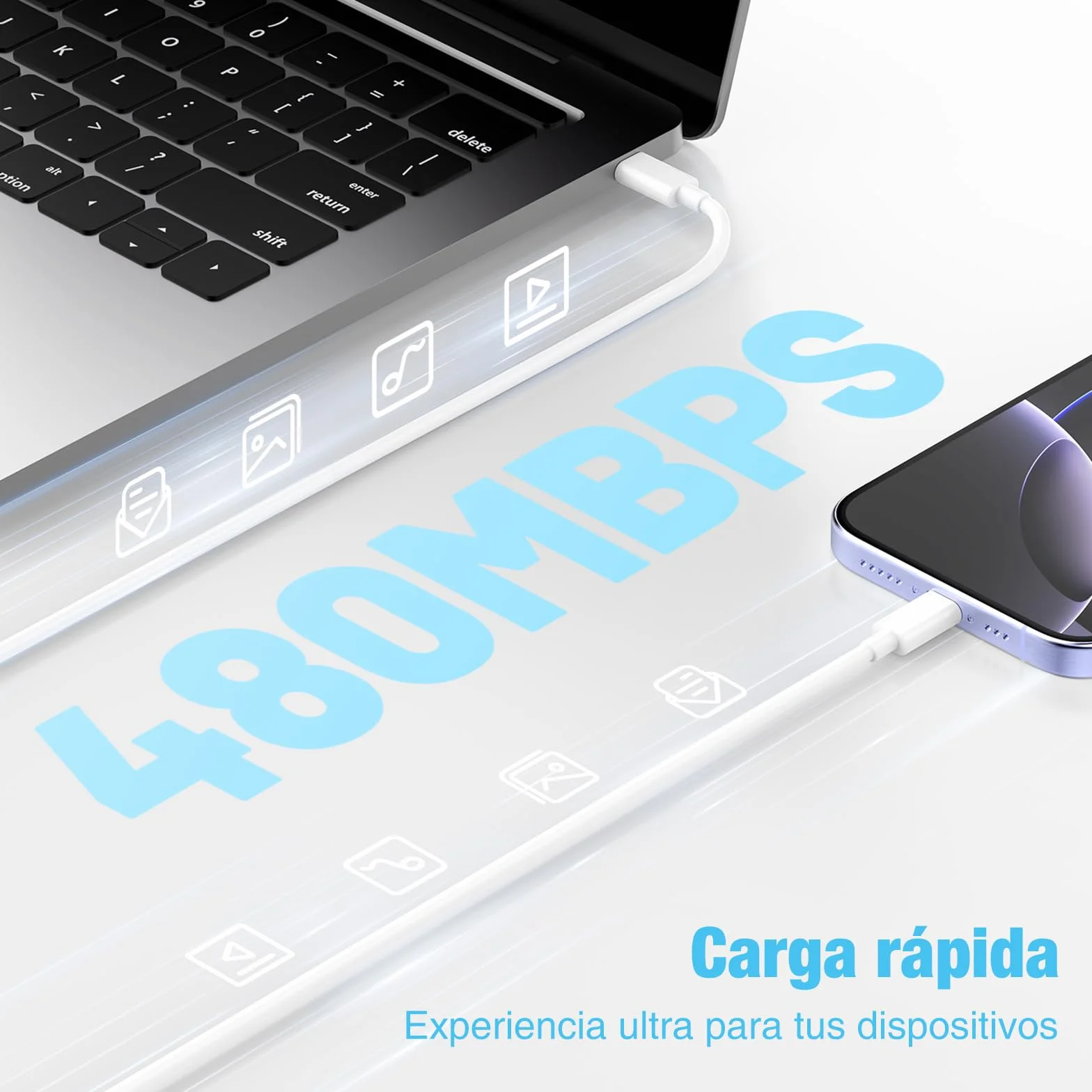 Cargador USB-C Carga Rápida 20W para iPhone 17 16 15 con Cable 2M