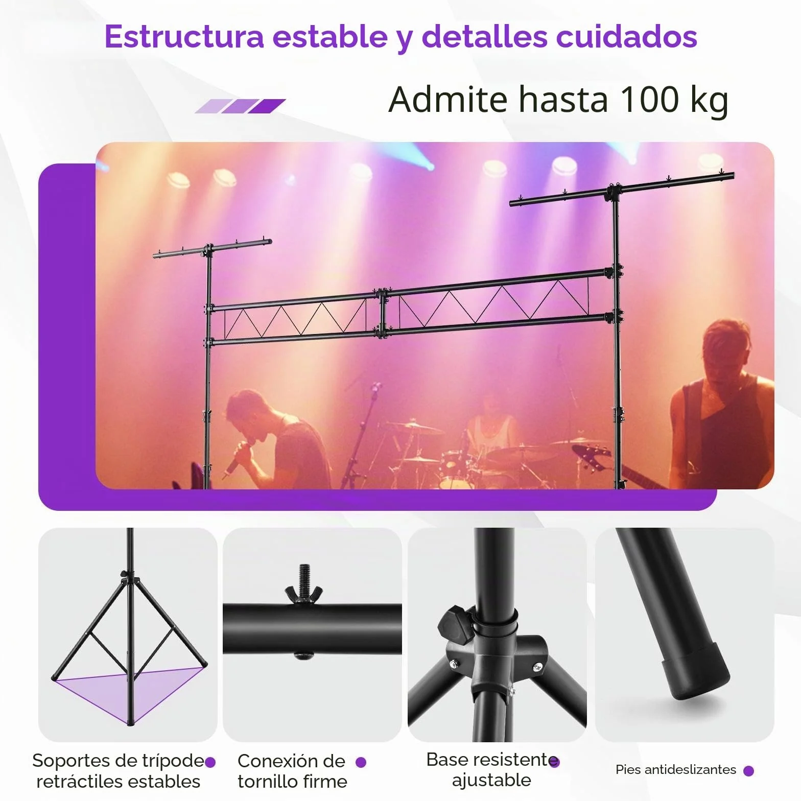 SOARS Soporte de Luz Profesional, Soporte de Luz para Dj de 180-360 cm de Altura Regulable, Soporte de Luz Metálico con 32 Puntos de Montaje, Iluminación de hasta 100 kg de Capacidad de Carga