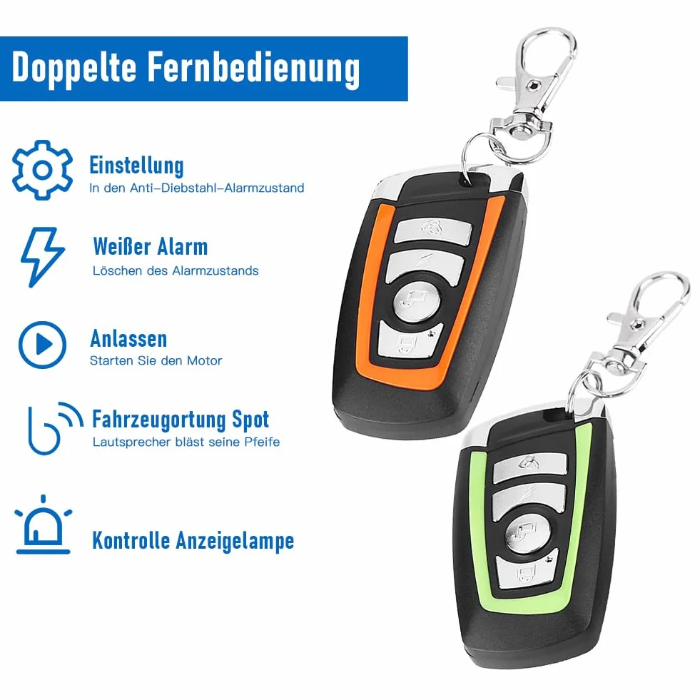 de Alarma para Motocicleta con 2 Controles Remotos, 12V 125db Antirrobo Inalámbrico Universal a Prueba de Agua Alarma Moto con Encendido a Distancia