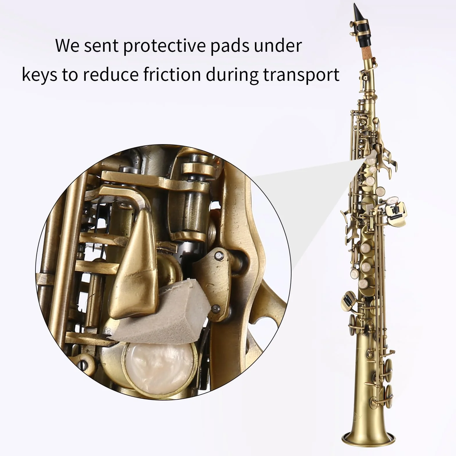 HUIOP Saxofón,Saxofón soprano Bb recto de latón profesional,saxofón niquelado,instrumento de viento de madera,patrón tallado con estuche de transporte,boquilla,kit de limpieza de caña,guantes,correas,