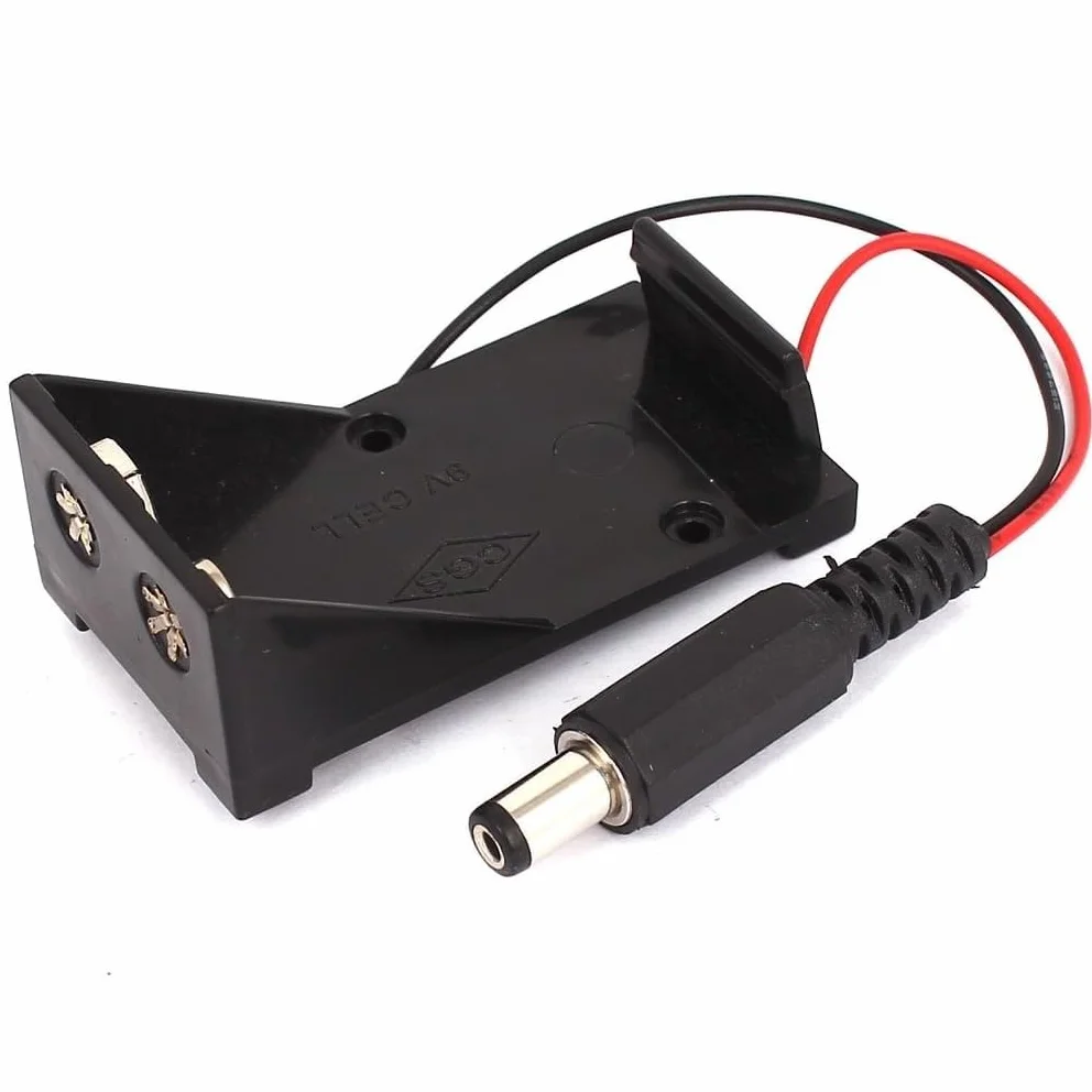 Portapilas Pila 9V, Portapila para Robótica, Portapila para arduino, Soporte de Batería 6LR61, Incluye Cable de 200mm, Voltaje Total: 9V, Conector DC 5.5 x 2.1 mm