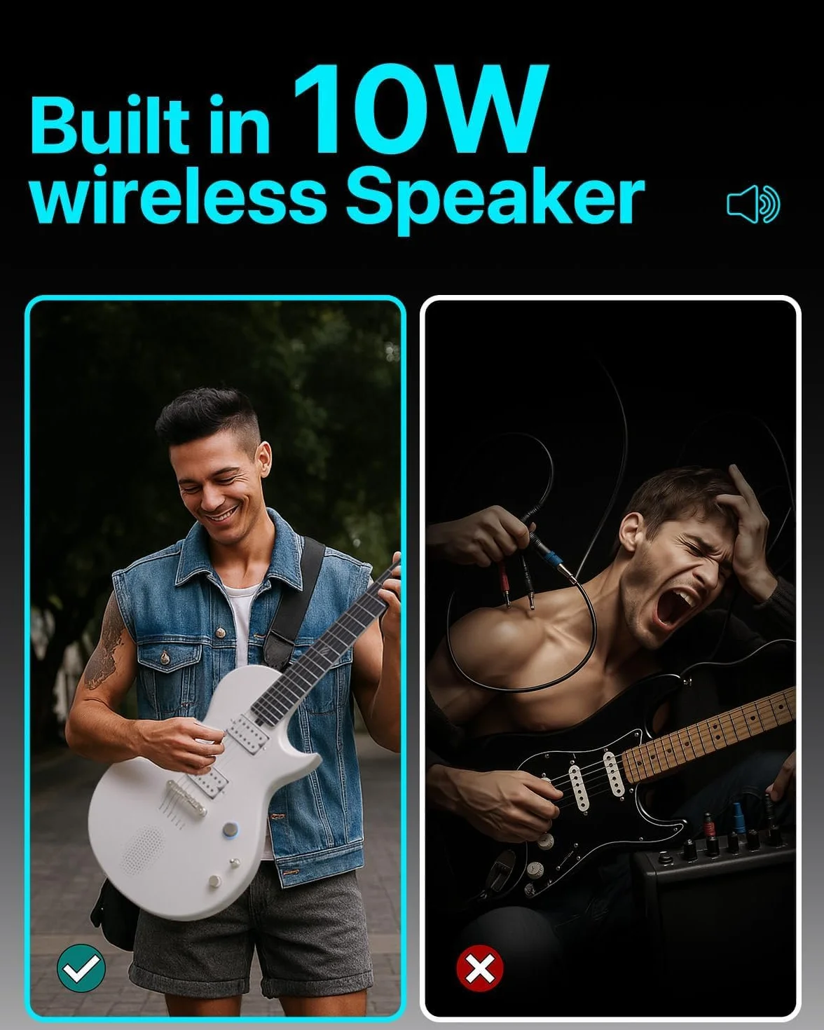 Guitarra Eléctrica Enya Nova-Go Sonic - Guitarra Inteligente de Fibra de Carbono Blanca con Altavoz Inalámbrico de 10 W, Preajustes Integrados, Cable de Carga, Llave de Ajuste y Bolsa de Transporte