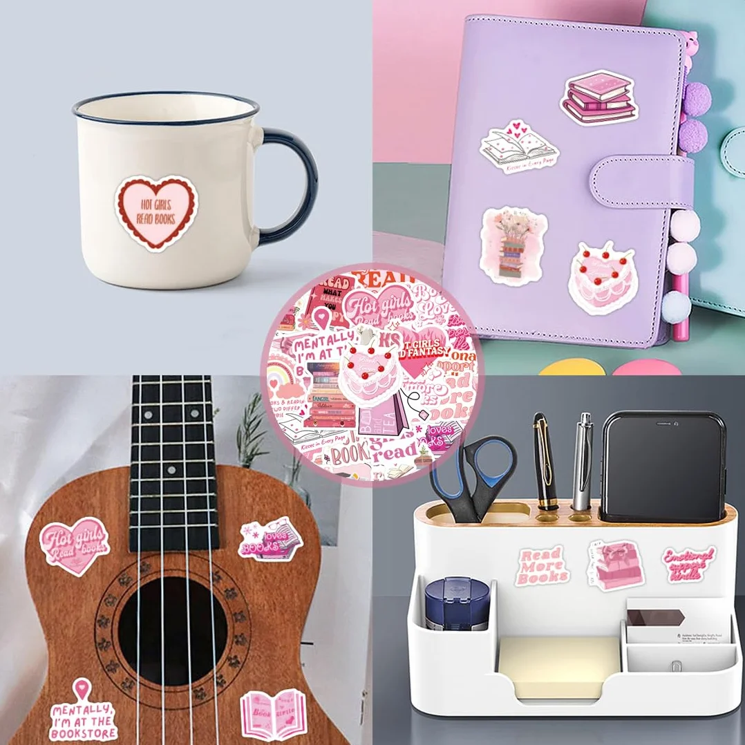 Pegatinas estéticas para Kindle, 60 piezas, cute stickers, regalos para mujeres, niñas, amantes de libros (Rosa)