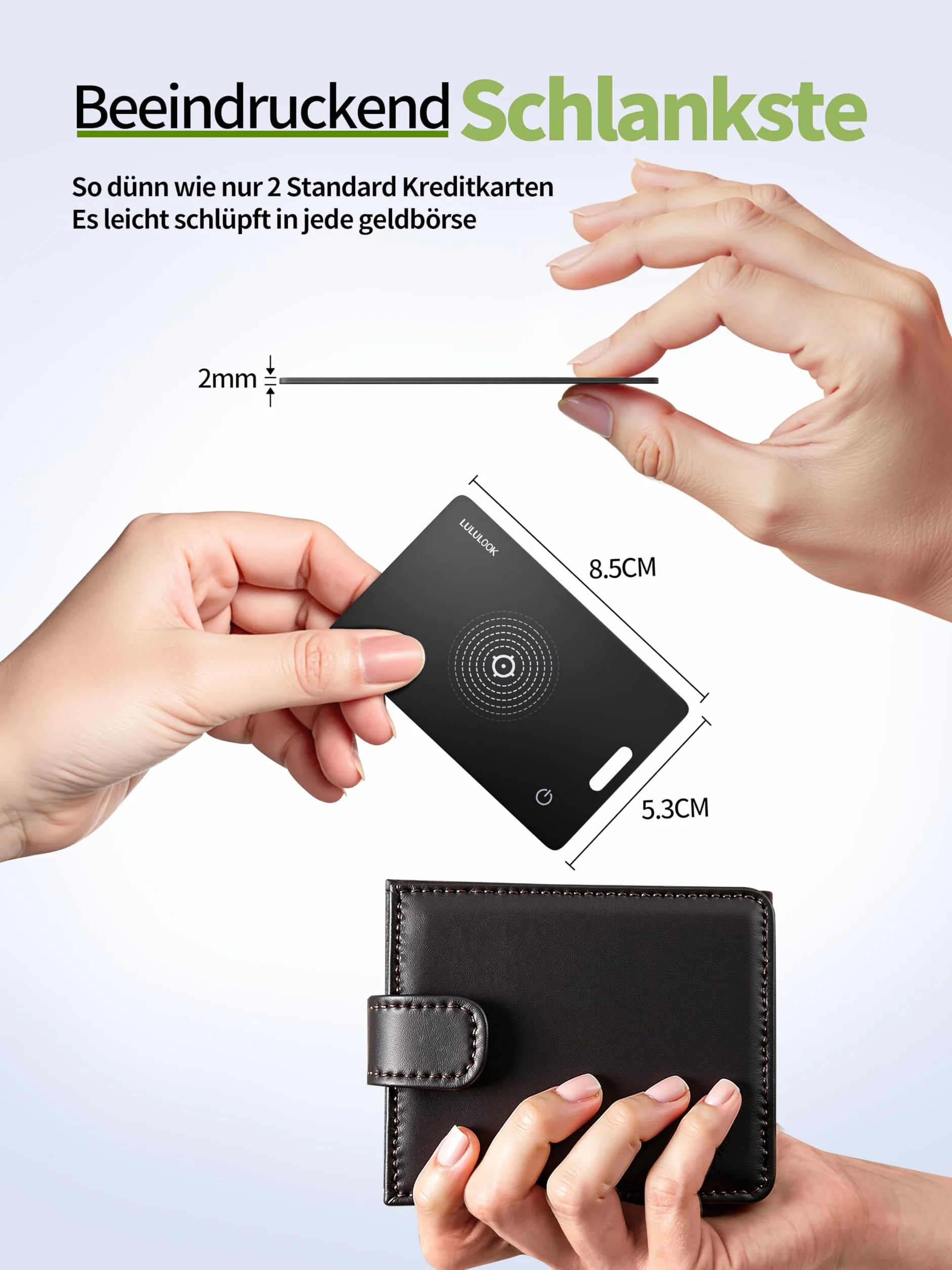 LULULOOK Air Tag Card magnética Recargabilidad Tracker Ultradelgado Bluetooth Smart Tracker Compatible con App Buscar Apple Find My(Sólo iOS),IP68 Impermeable Buscador para Cartera,Maletas,etc