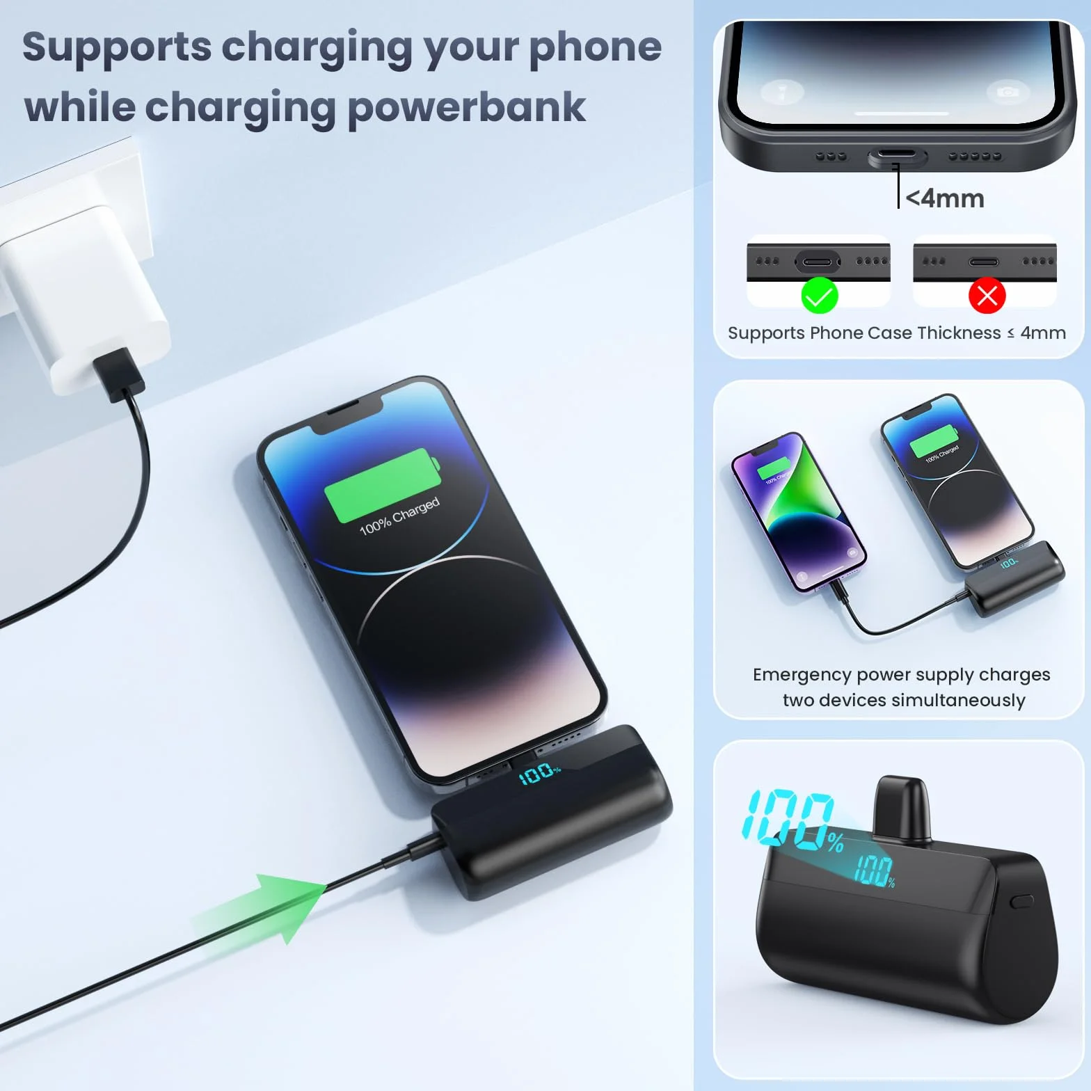 Mini Batería Externa 5200mAh para iPhone, Ultra Compacto Power Bank 20W PD Carga Rapida Cargador Portátil Powerbank con Pantalla LCD Compatible con iPhone 14/14 Pro Max/13 Plus/12/11/XR y Más (Negro)