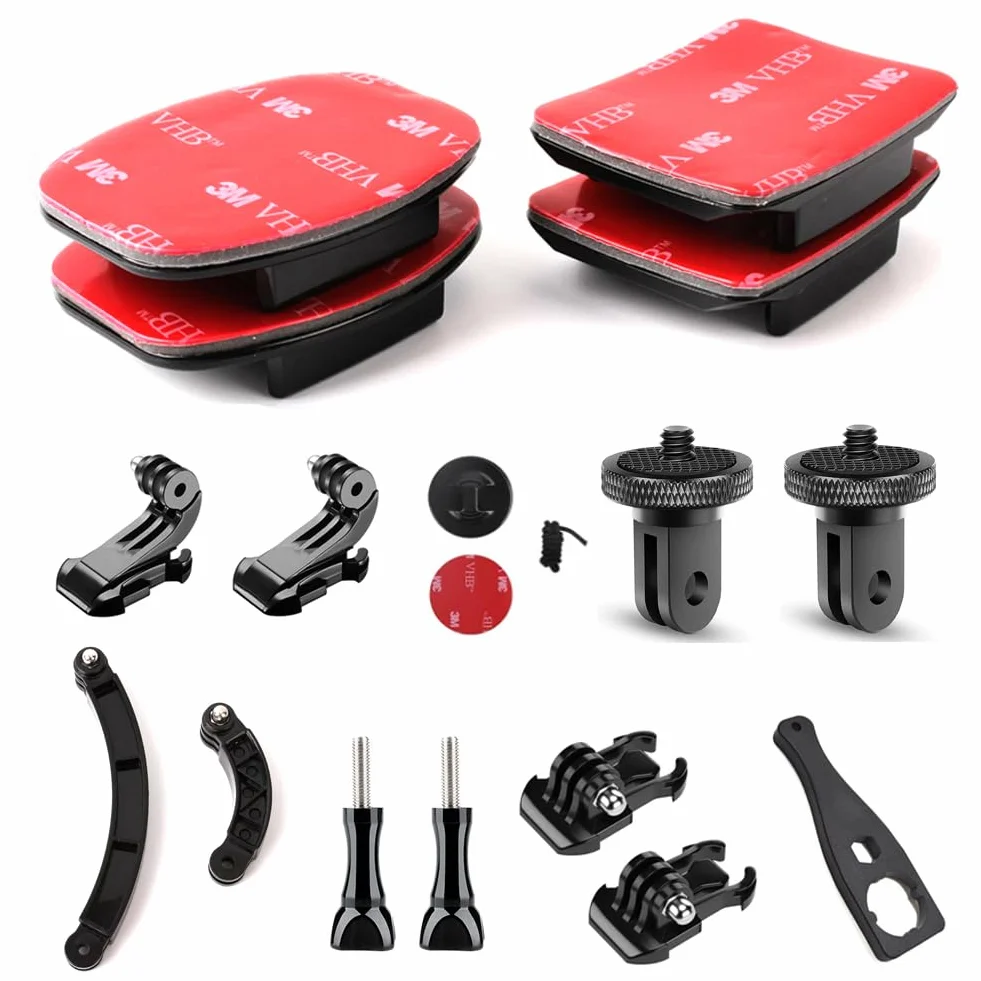 Soporte para cámara adhesiva, soporte adhesivo, soporte plano curvado casco, 16 accesorios para cámara de acción, con montaje GoPro, soportes adhesivos compatibles con GoPro y otras cámaras