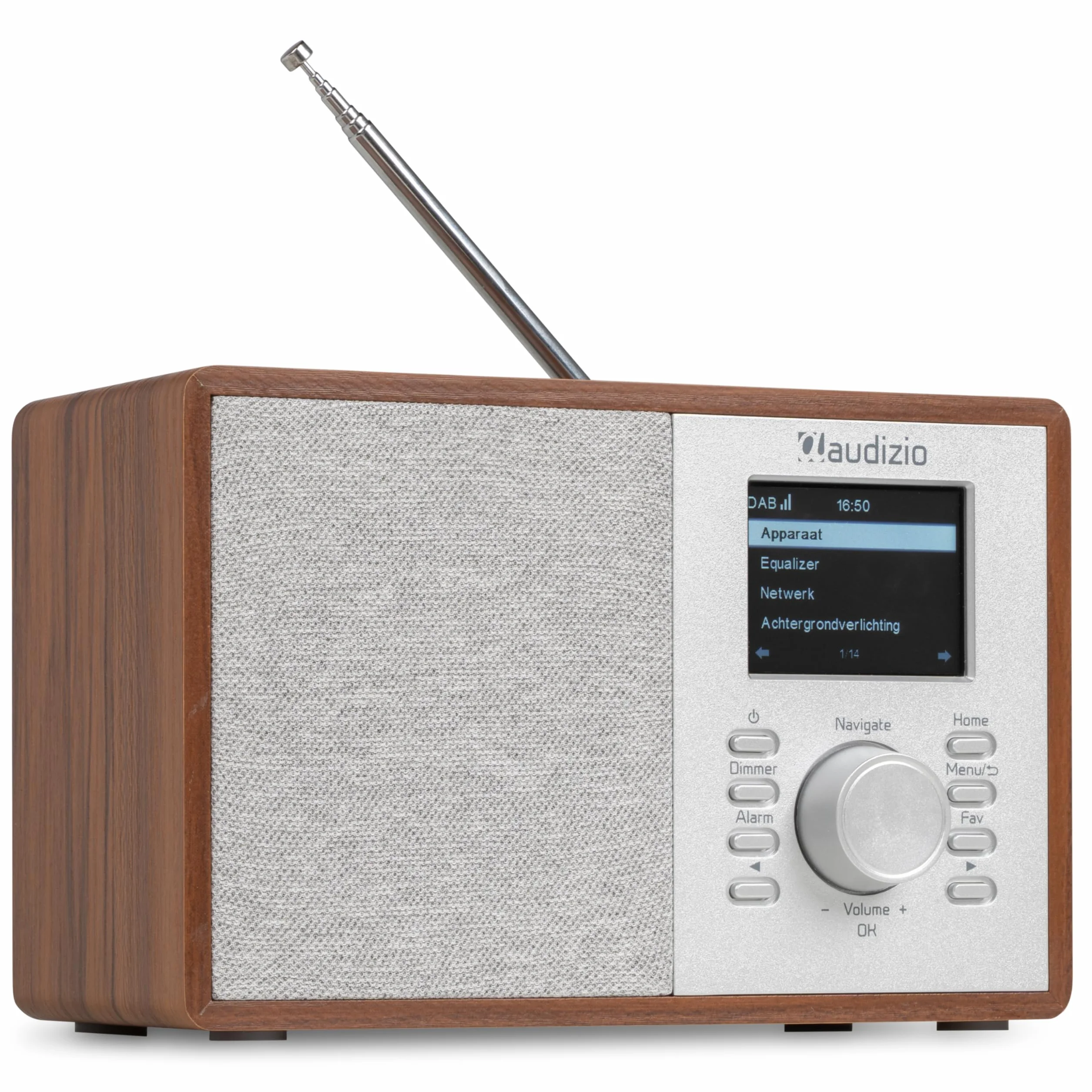 Audizio Cosa – Radio Dab+ FM Internet con Bluetooth 5.2, WiFi, 30W, Pantalla Color 2.4", Altavoz Radio Bluetooth con Entrada AUX y Salida Auriculares para casa y Oficina, Color Madera