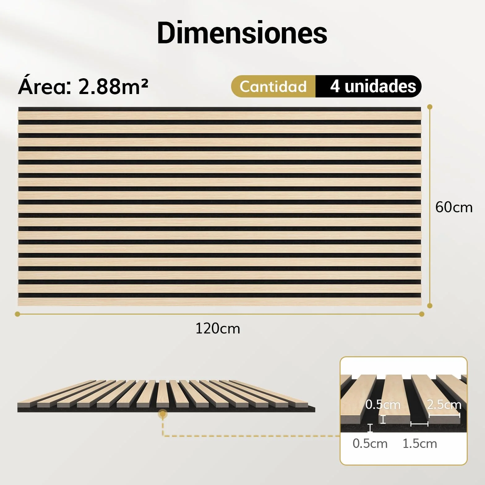 TONOR 4 Pack Paneles Acusticos Decorativos de Chapa de Madera, 120 x 60-2.88㎡, Panel para Pared Aislante Acustico en 3D, Palilleria pared Insonorizantes para el Salón, el Despacho, la Encimera, Roble