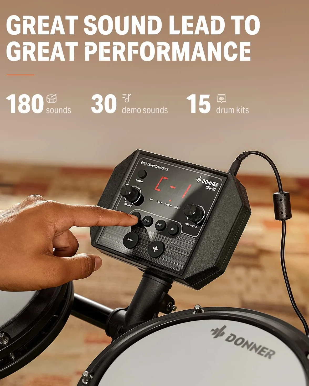Donner DED-80 Batería Electrónica Musical de 7 Piezas con Parches de Malla,180 sonidos,Drum Throne, Headphone, Sticks,Kids Christmas Birthday Gift, 40 Melodics Lessons