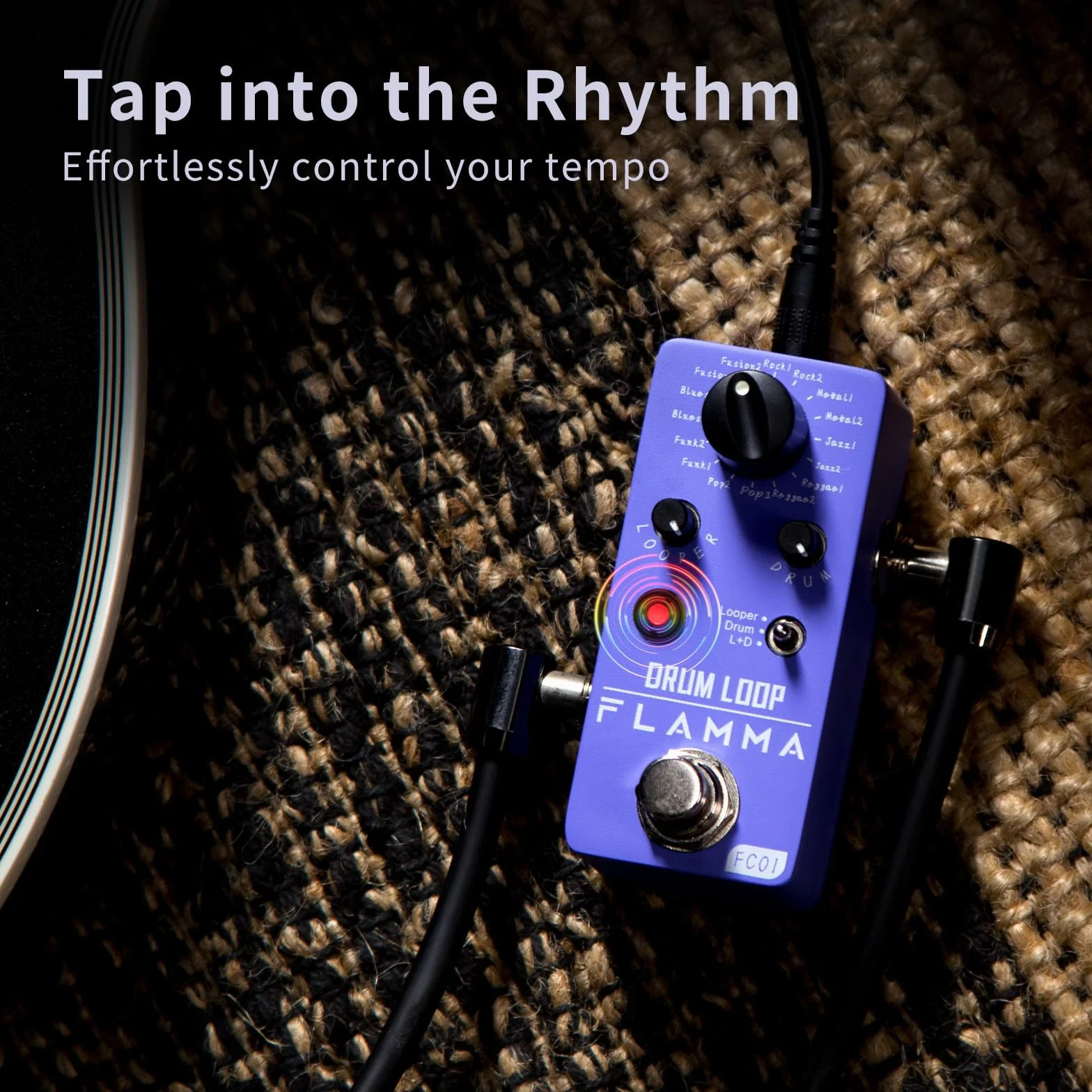 FLAMMA FC01 Looper - Máquina de tambor 2 en 1, pedales de guitarra Looper de batería, 20 minutos de tiempo de bucle con 16 ranuras de tambor, tempo de grifo, mini pedal de efectos de guitarra de 44.1