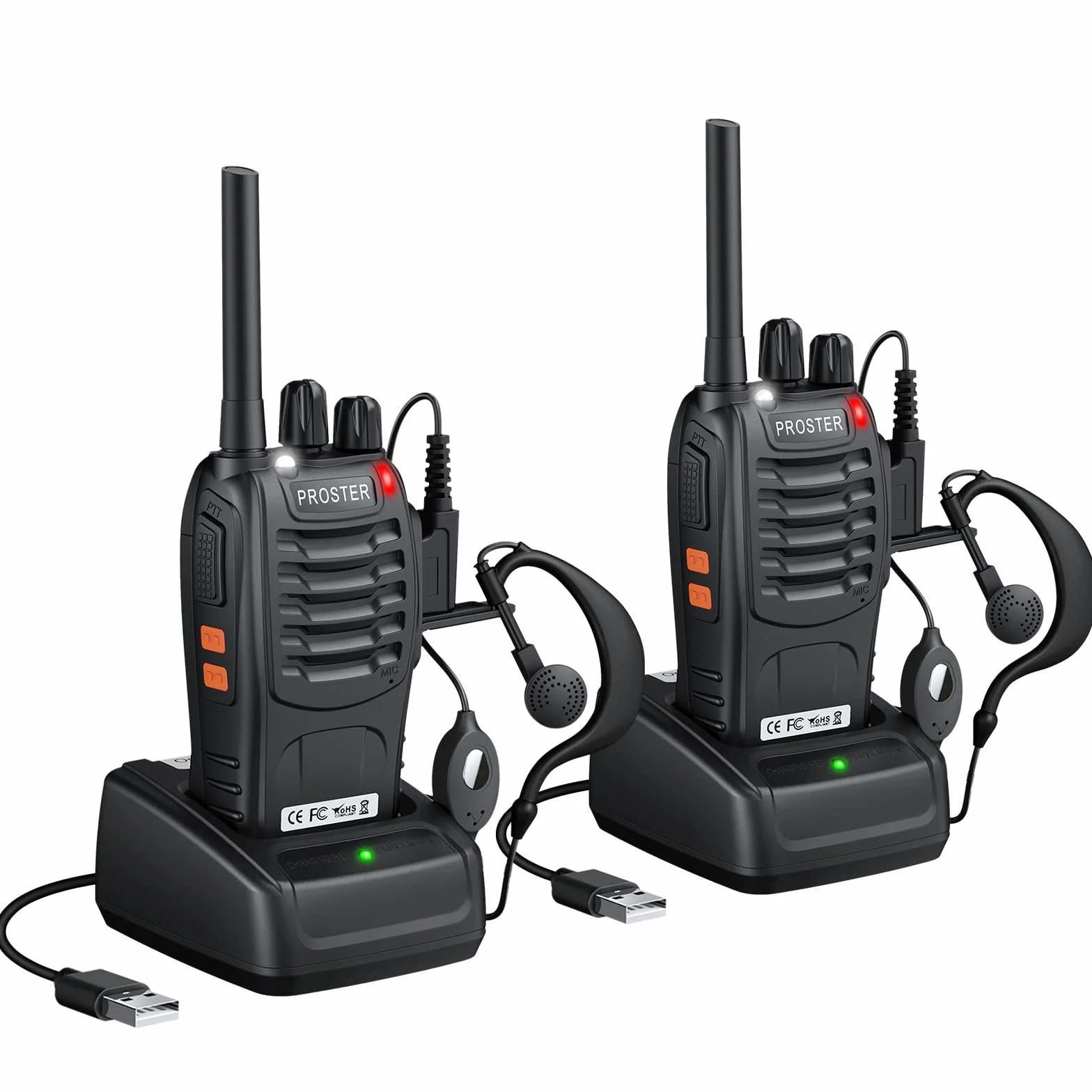 Proster Walkies Talkies Recargable Walky Talky Profesionales 16 Canales CTCSS DCS Transmisores Receptores Radiocomunicación de Largo Alcance con Pinganillos y LED Linterna