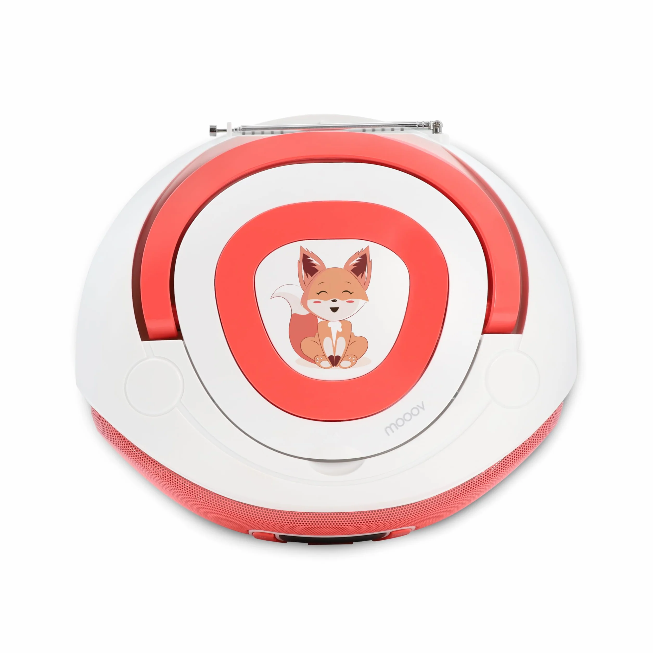 Mooov 477409 - Radio CD FM, Efectos Luminosos, función inalámbrica, USB, Pantalla LED, función Karaoke con Micro AUX-IN, Blanco y Rosa