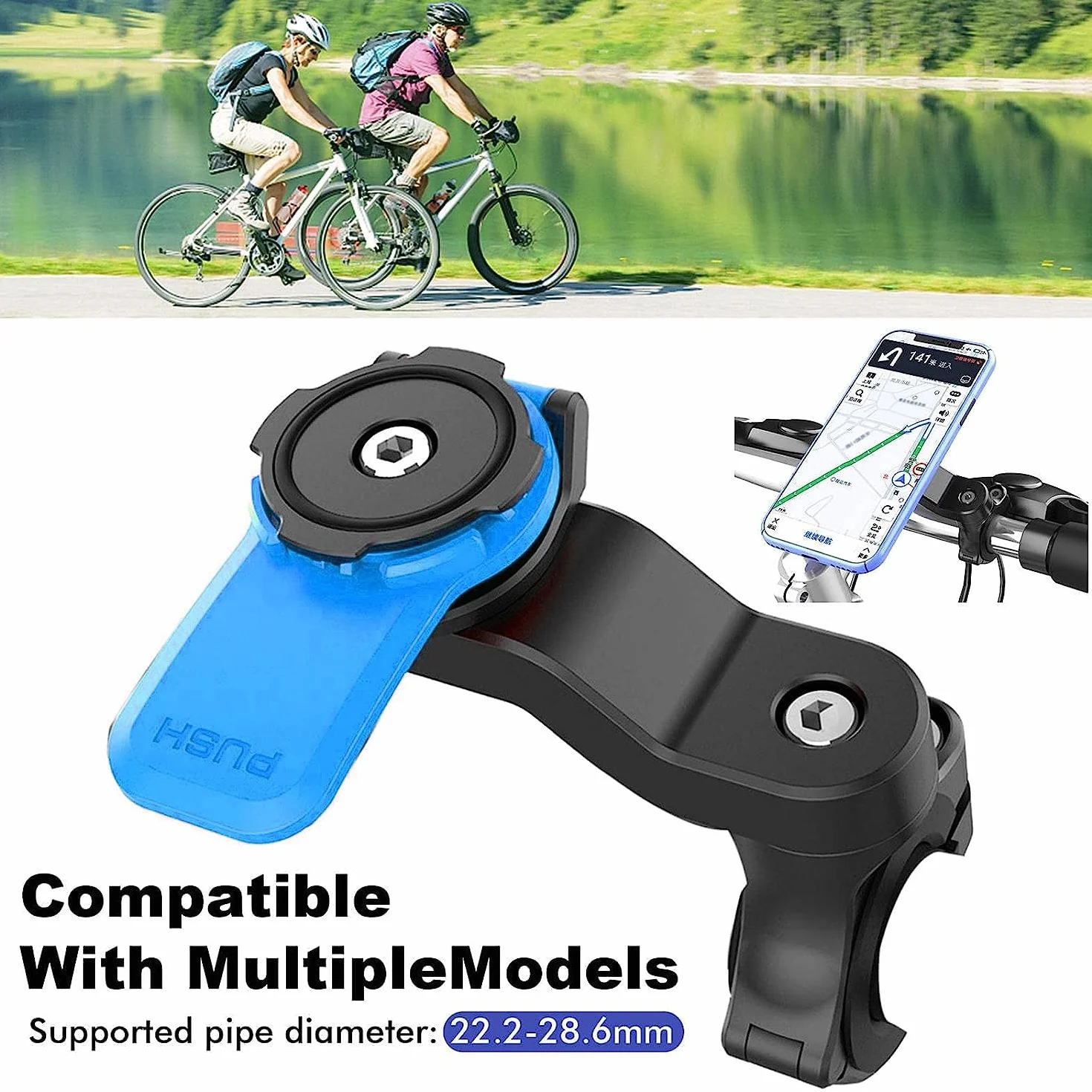 Taomeng Soporte universal para manillar de moto y bicicleta, giratorio 360° para teléfono MTB