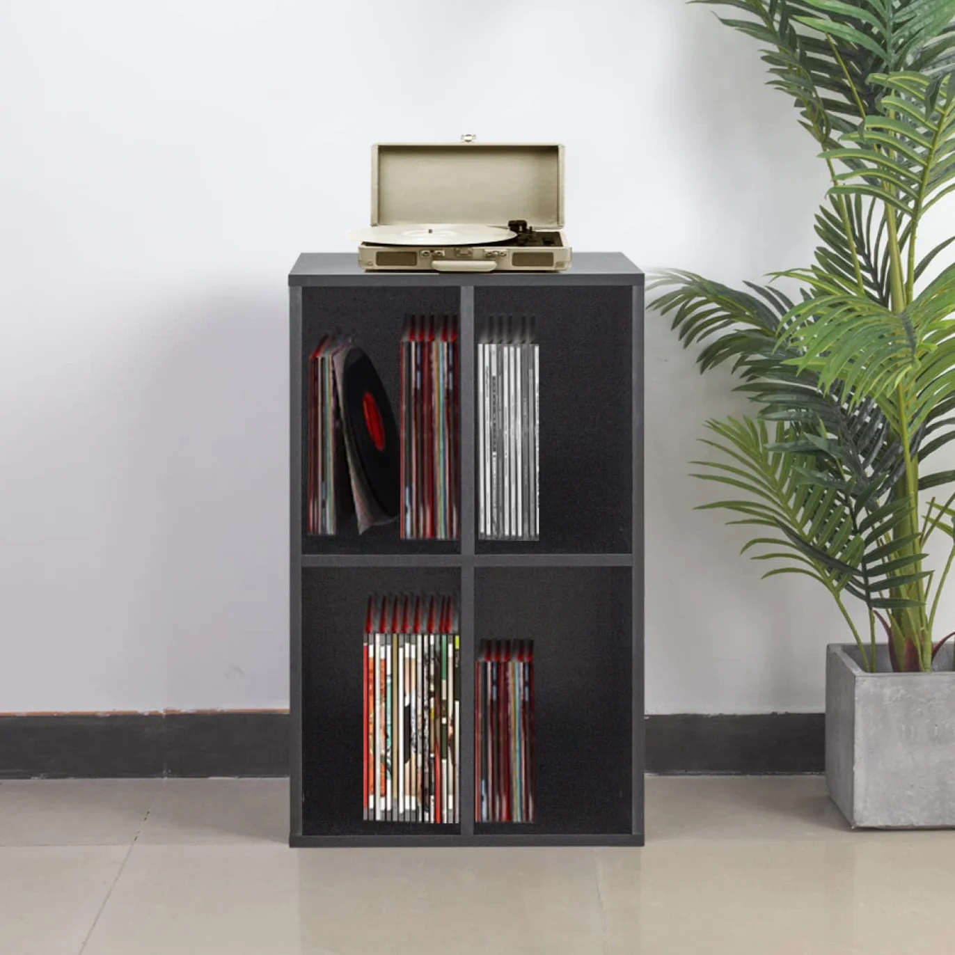 Gabinete de placas de vinilo lp - almacenar placas lp - mueble de tocadiscos - negro