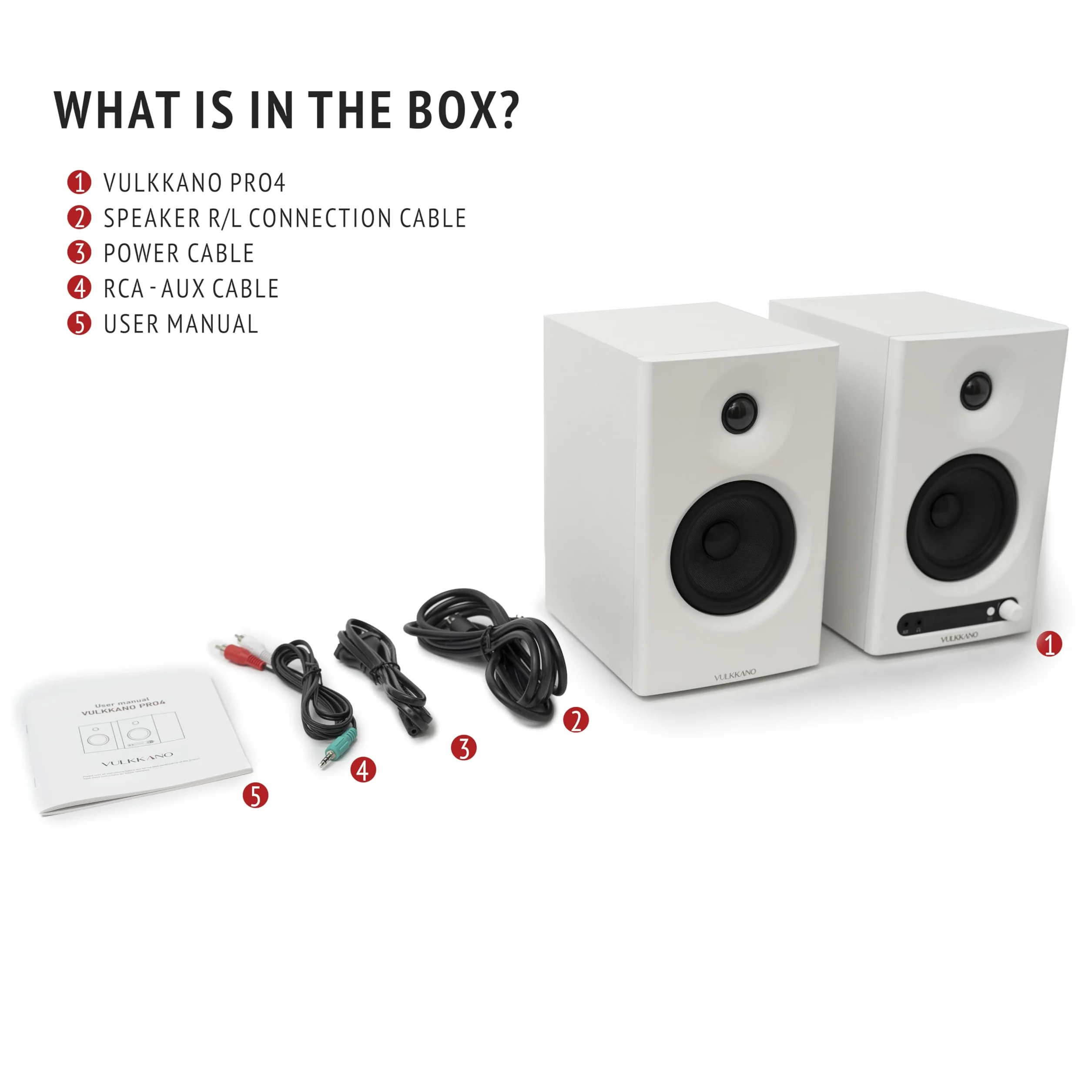 VULKKANO PRO4 Monitores de Estudio con Woofer de 4”, Bluetooth, Entrada Balanceada TRS, RCA, Salida para Cascos, AUX, Optica, ajustes de EQ, Altavoces Monitor para PC