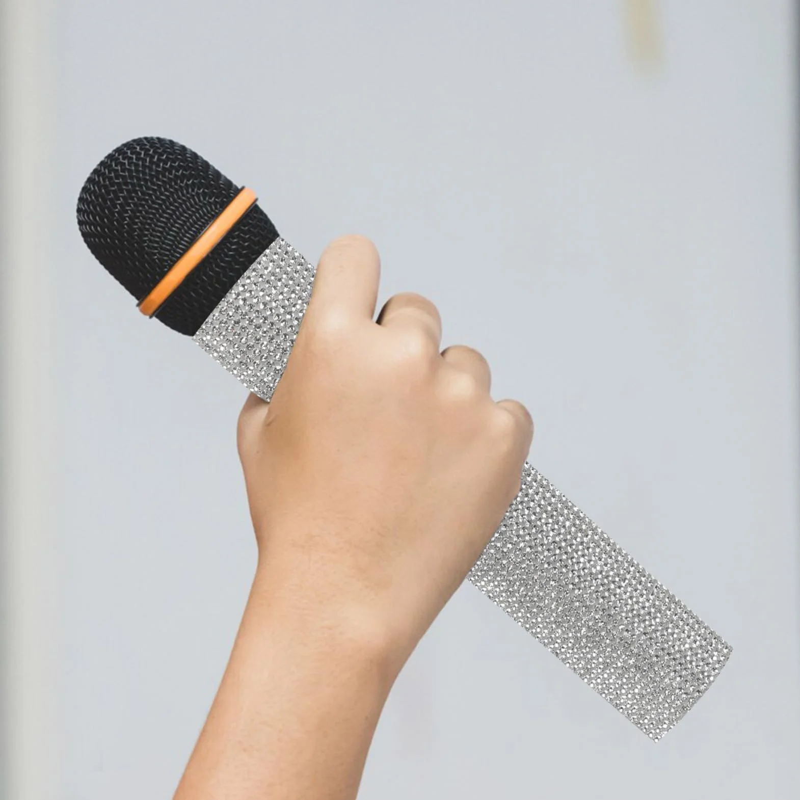 Toyvian Funda con Diamantes de Imitación para Micrófono Inalámbrico, Cubierta Brillante Decorativa para Cantantes y Presentadores, Accesorio de Lujo para Escenario Karaoke y Fiestas Fácil de Poner
