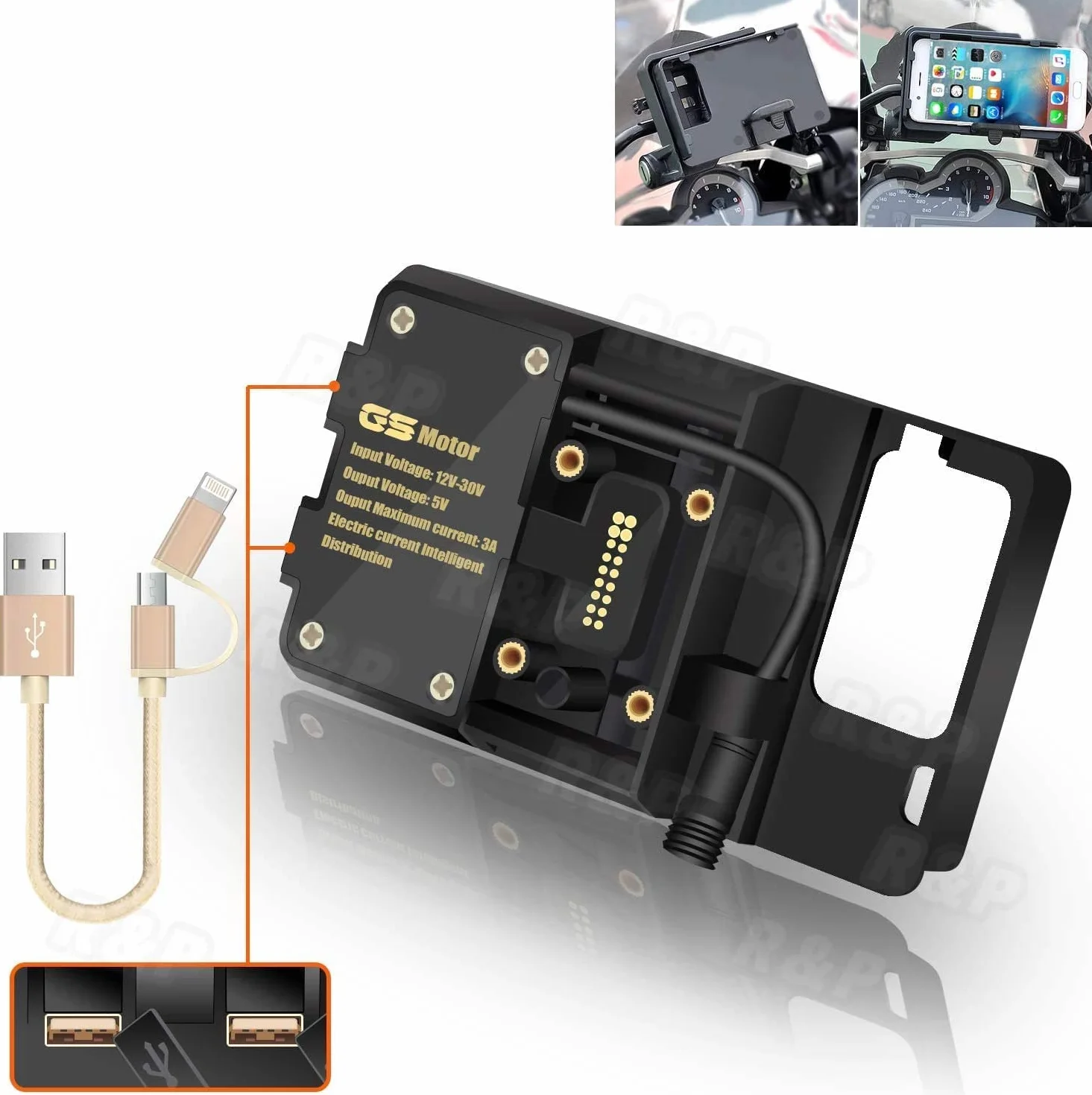 Soporte para Teléfono de Motocicleta con Puertos de Carga USB Dobles para BMW R1200GS R1250GS F700 800GS Honda CRF1000L Africa Twin