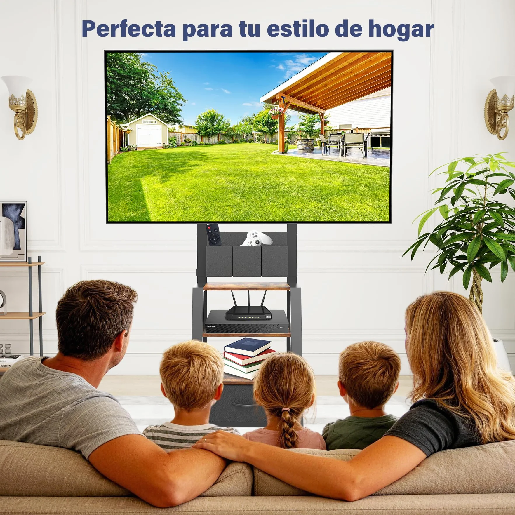 Soporte de TV con Ruedas, cajón y Almacenamiento, para TV Planas/Curvas de 23"-60", hasta 72kg, Altura Ajustable, Carrito móvil para TV, para hogar, Oficina, Exteriores, VESA máximo de 400 x 400mm
