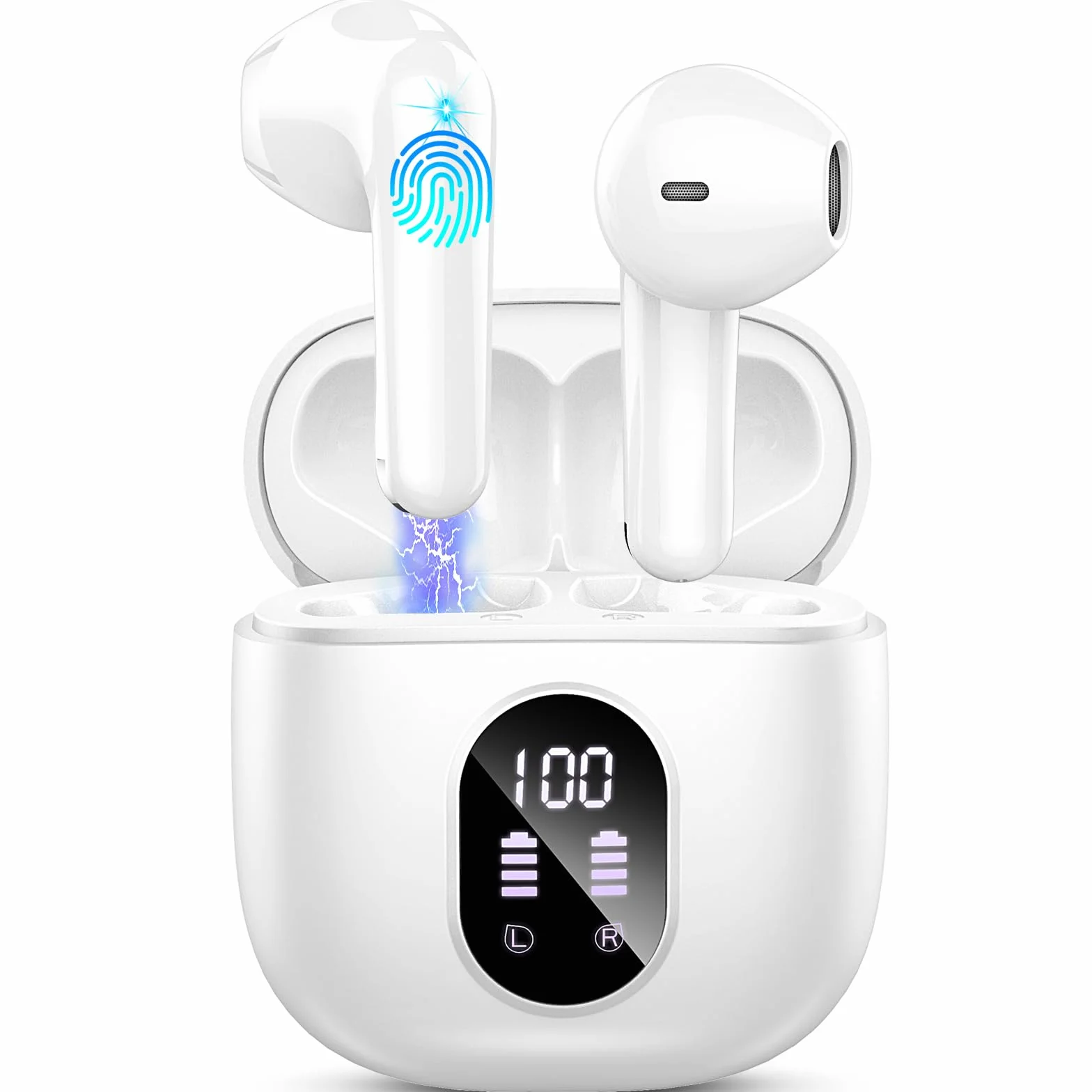 Auriculares Inalambricos, Auriculares Bluetooth 5.4 HiFi Estéreo, 50H Cascos Inalambricos Bluetooth con 4 HD Mic,New Audifonos Inalambricos Cancelacion de Ruido ENC/Pantalla LED/IP7 Impermeable/USB-C