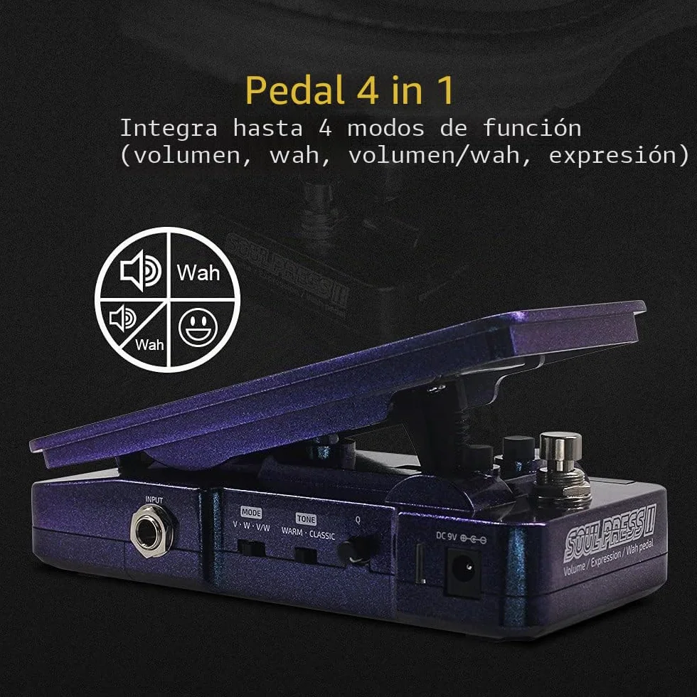 HOTONE Wah Volumen activo Expresión pasiva Pedal de efectos de guitarra conmutable 4 en 1 con pedal de efectos de guitarra visible Soul Press II