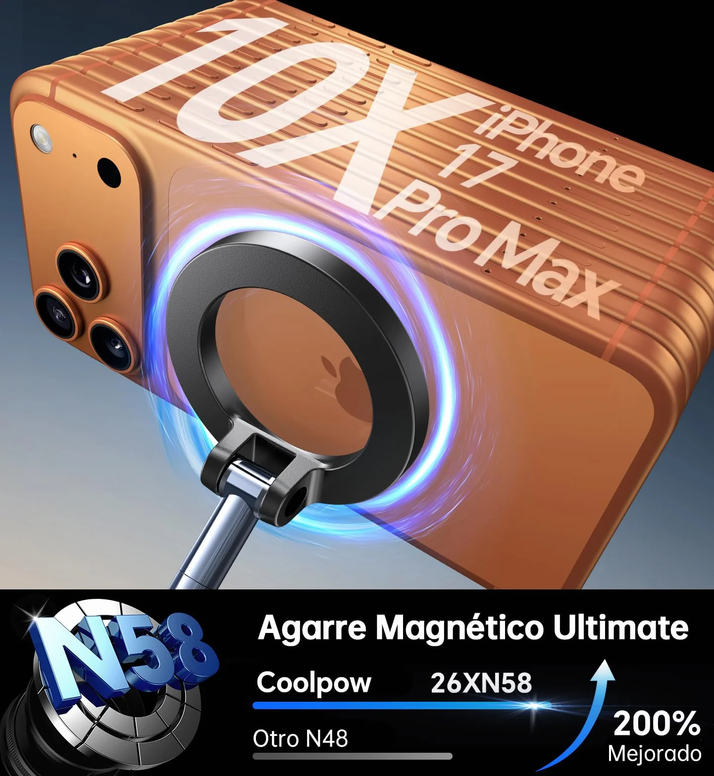 Coolpow Soporte Móvil Coche Magsafe 360° Ajustable Magnético Ventosa Potente para iPhone 17 16