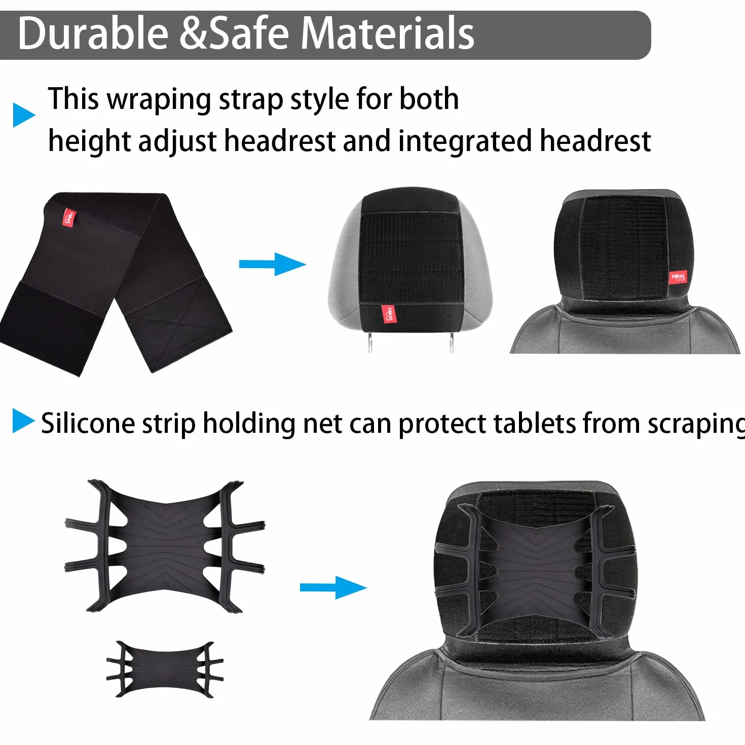 Hikig Soporte Tableta Coche, Reposacabeza Universal con Soporte 360° para iPhone/iPad y Pantallas de 3,5 a 12,9 Pulgadas, con Correas de Nylon Elásticas