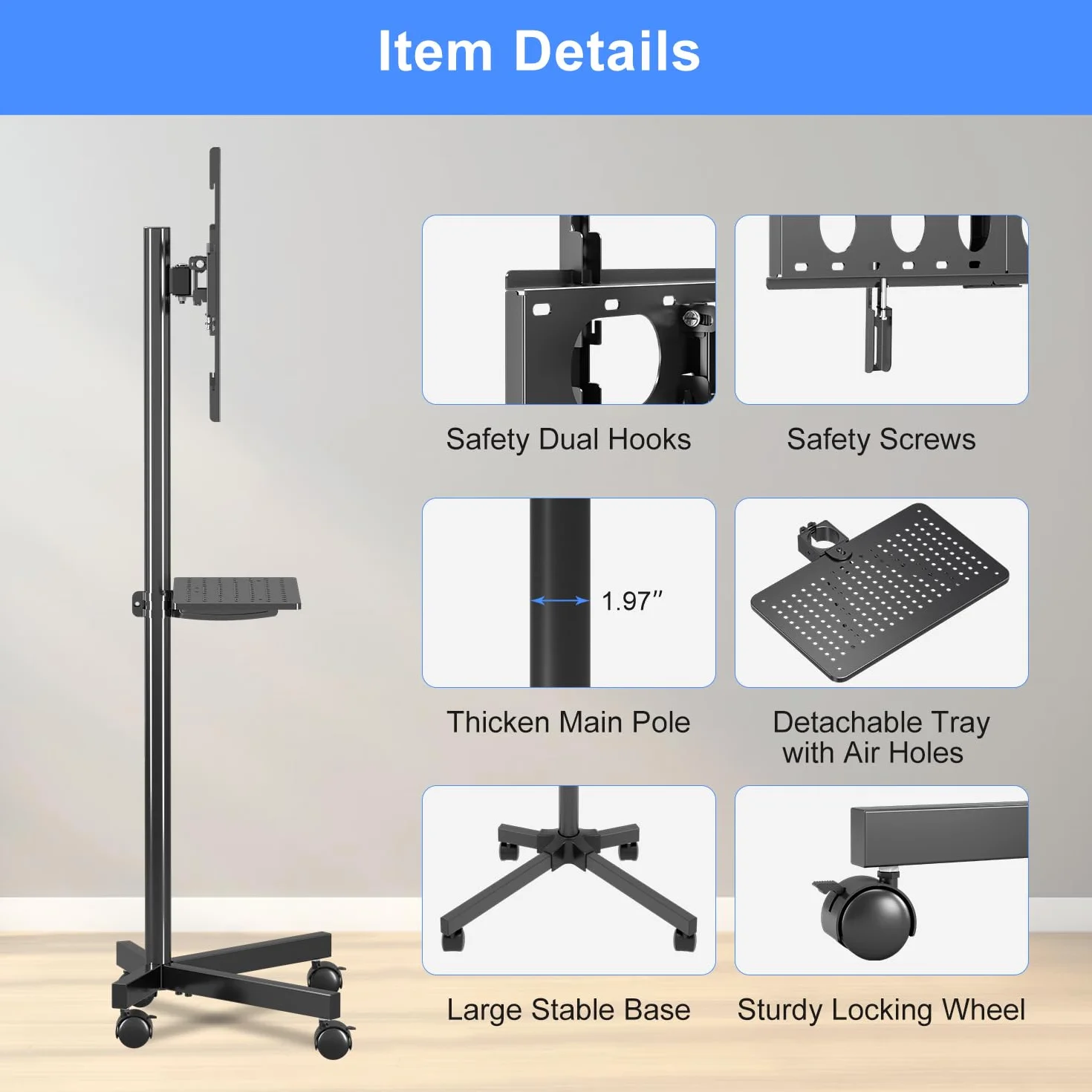 Suptek Soporte TV Ruedas Pie para TV 21-60 Pulgadas LCD LED Plasma 35KG VESA 400x400mm Ajustable Inclinación