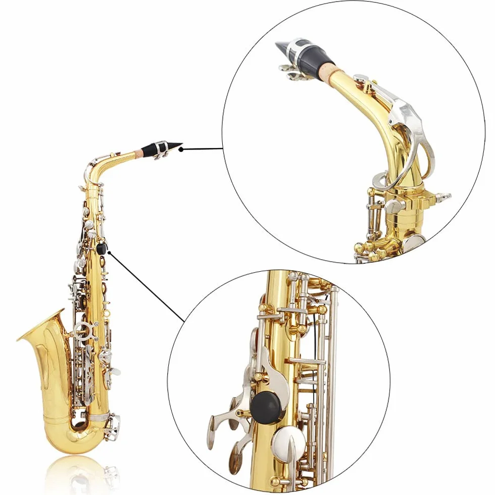HUIOP LADE Saxofón Alto Saxófono Latón Brillante Grabado Eb E-Flat Botón de Shell Blanco Natural Instrumento de Viento con los Guantes Caso Mute Paño de Limpieza Cepillo de Banda,Saxófono