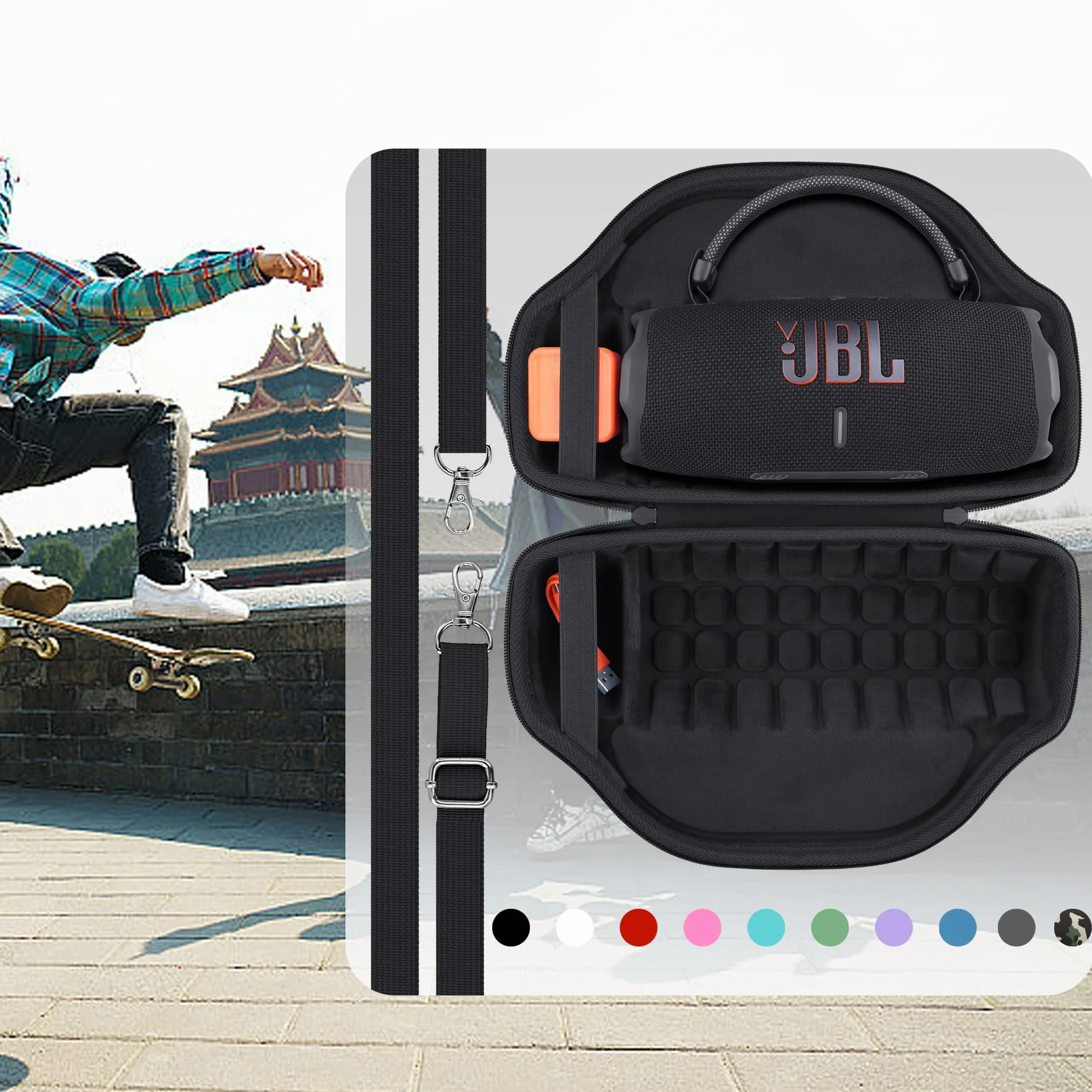 co2CREA Duro Viajar Estuche Funda para JBL Charge 6 Altavoz inalámbrico portátil con Bluetooth Correa Desmontable para Hombros (Caja Solo)