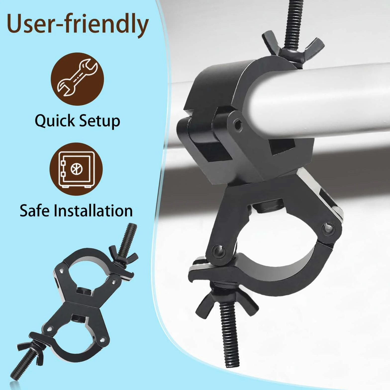 4Pack Garras para Truss Clamp Doble Abrazadera Giratoria Luz Escenario, Gancho para Truss 29-35mm Garras Luces Lighting Hook Clamps, Carga 80kg Andamiaje Soporte Luz Enganche Colgar para Cabeza Movil