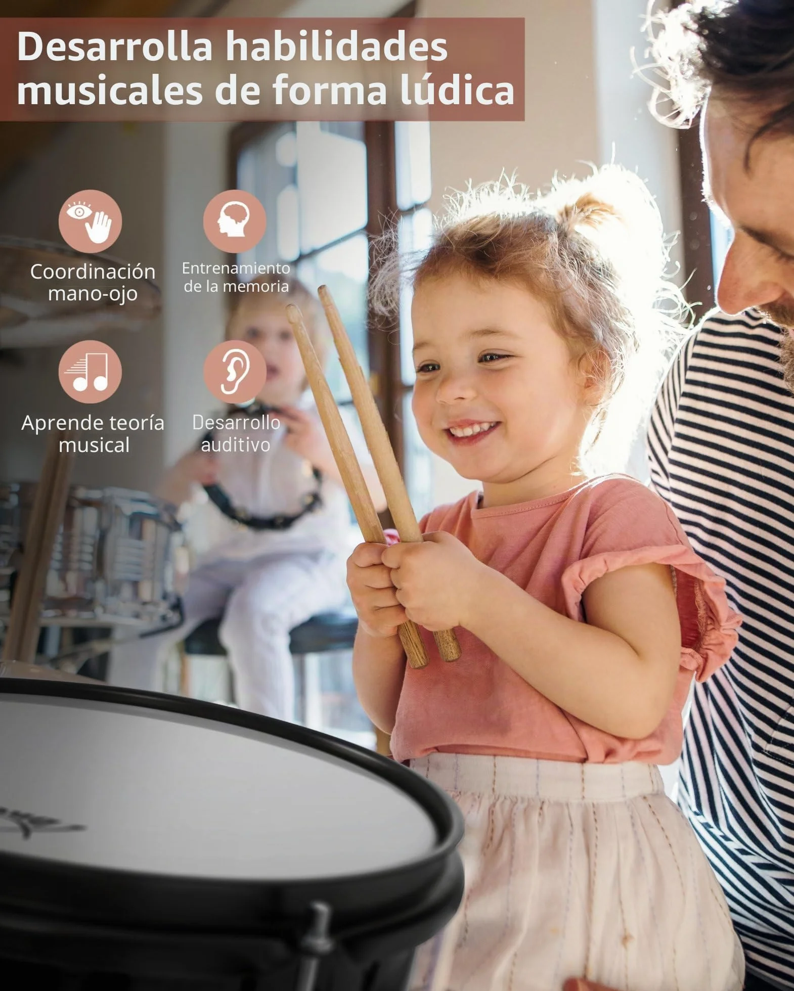 XDrum Junior Pro Batería Infantil Black - adecuada de 5 a 9 años - Set de batería con accesorios completos - incl. escuela - Negro
