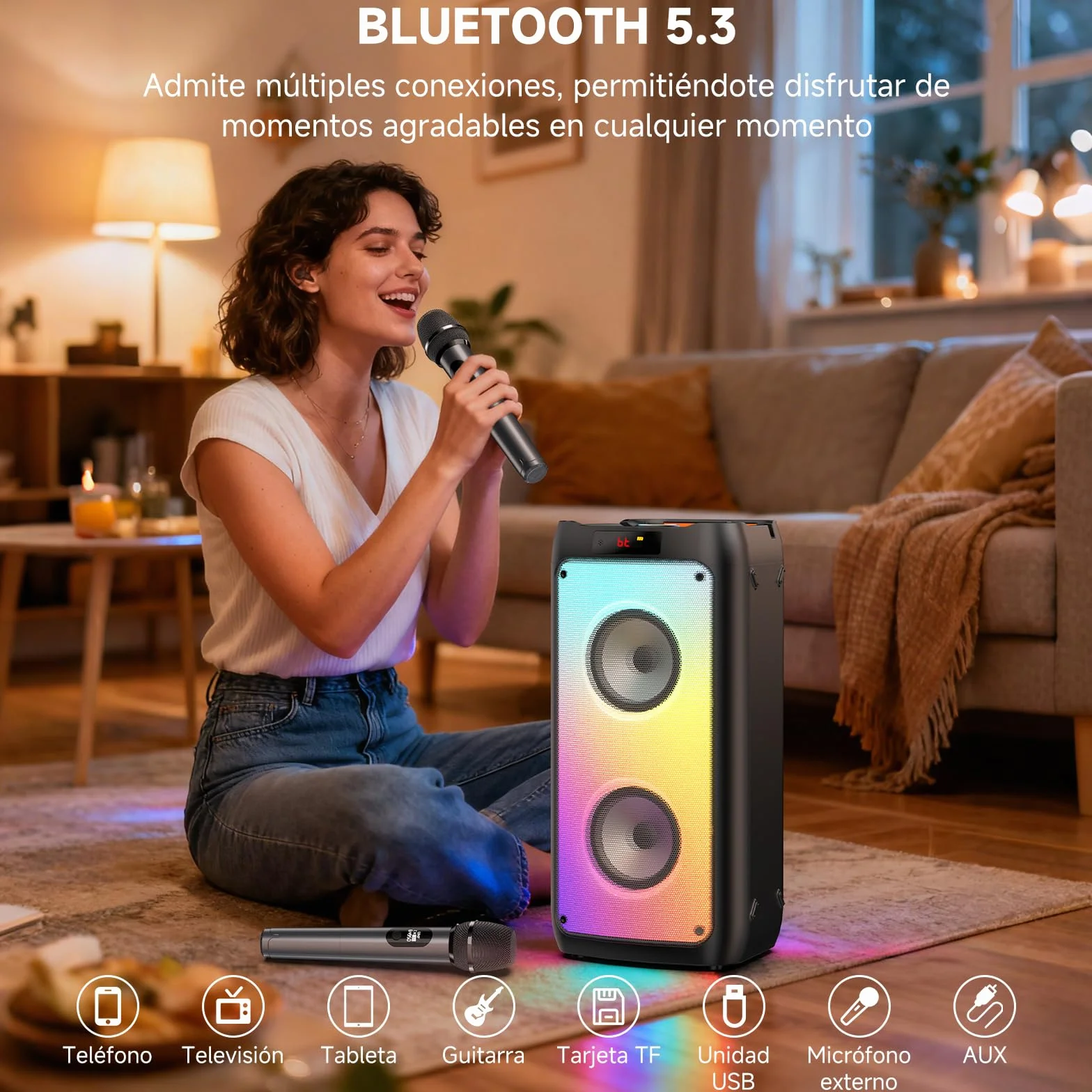 JYX Karaoke con 2 Microfonos inalambricos, Portátil Altavoz Karaoke con 2 Microfono UHF, Karaoke Profesional Grande Altavoz Bluetooth Potente Soporte USB,SD, MP3, FM, AUX,Mando a Distancia