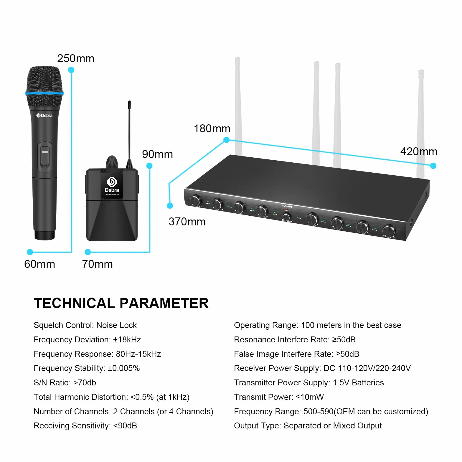 D Debra Sistema Micrófonos Inalámbricos UHF, 8 Canales, 8 Bodypack, Receptor Metal, para Karaoke e Iglesias