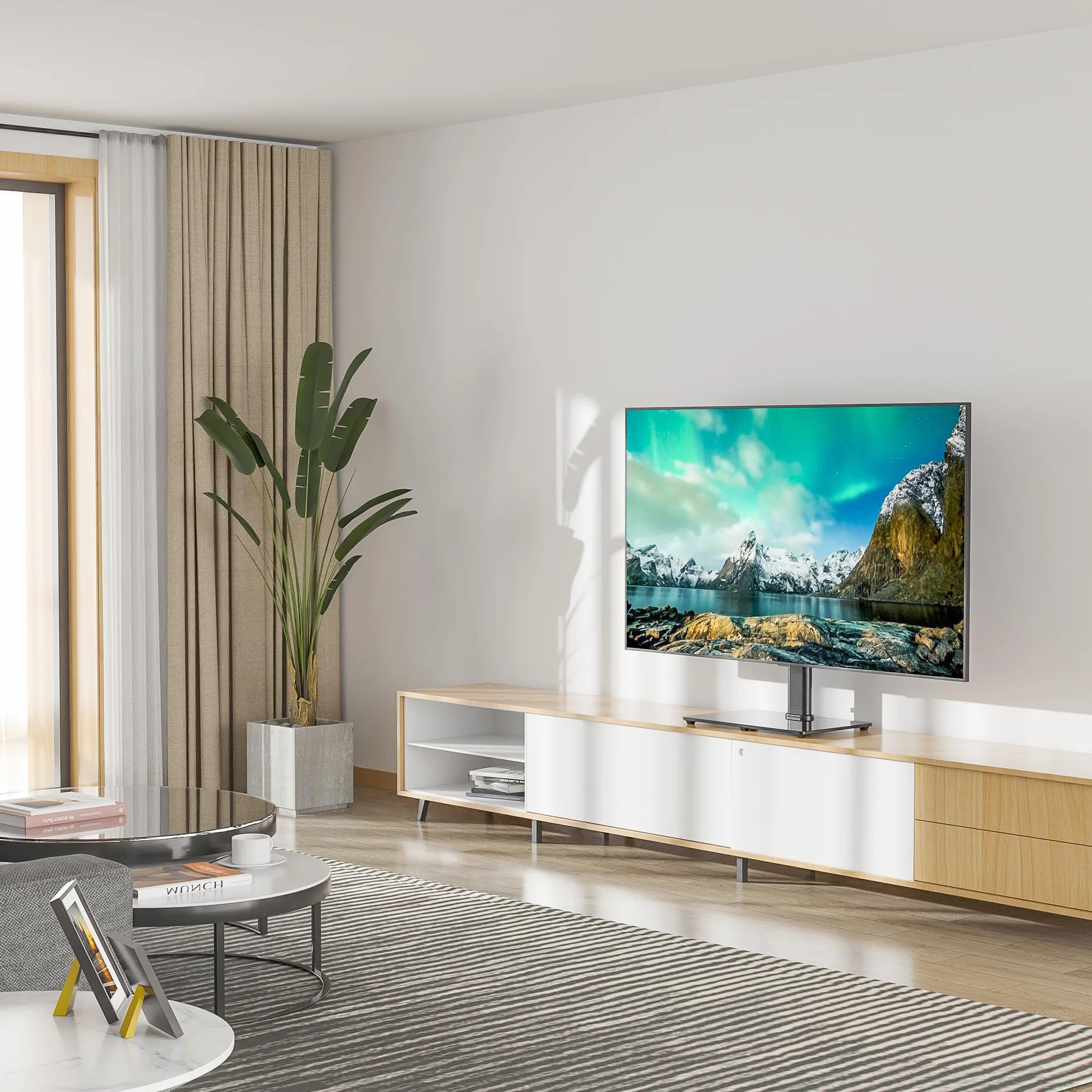 BONTEC Soporte TV Pie de Sobremesa Universal 32-65 Pulgadas Plasma Curva, Altura Ajustable 45 kg VESA 600x400 mm