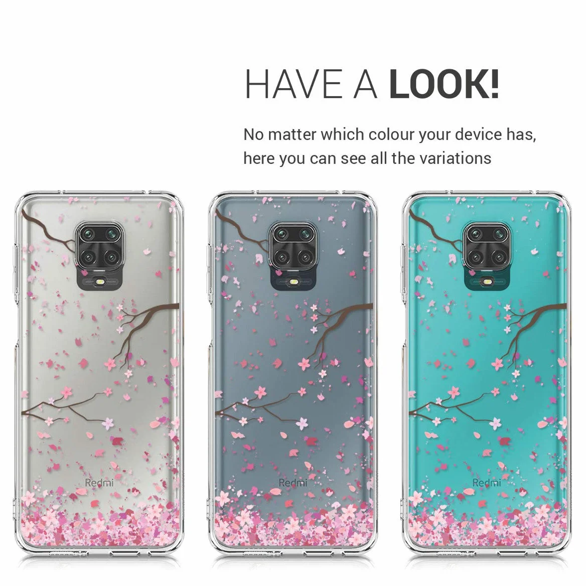 kwmobile Funda Silicona TPU Compatible con Xiaomi Redmi Note 9S / 9 Pro / 9 Pro MAX Flores Cerezo cayendo Rosado Suave