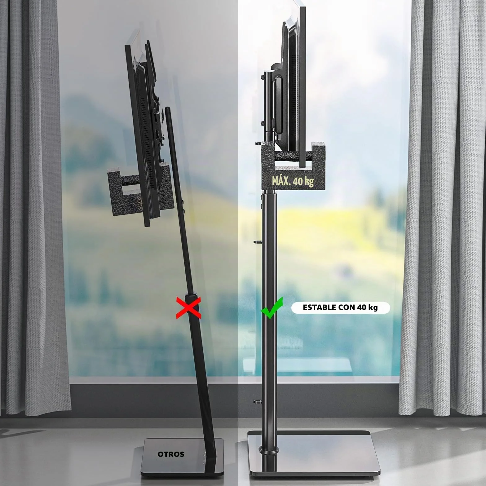 Soporte TV Pie Suelo Giratorio 80° Altura Ajustable para TV LCD LED OLED 27-65 Pulgadas VESA 400x400 mm