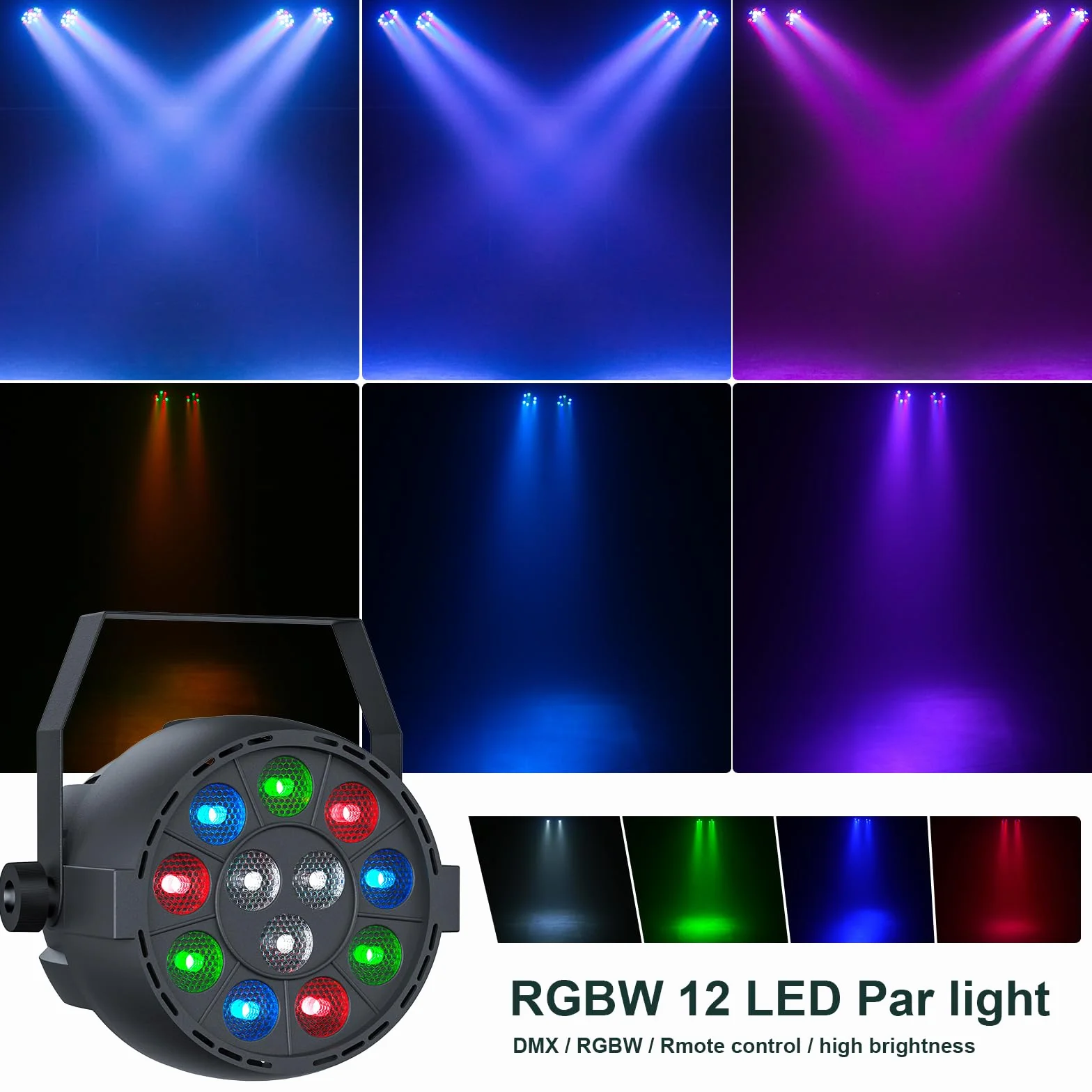 60W RGBW+Derby DMX Par LED dj luz discoteca con y soporte con control remoto, Iluminación de escenario con trípode ajustable para conciertos, bodas, cumpleaños, Halloween- con bolsa
